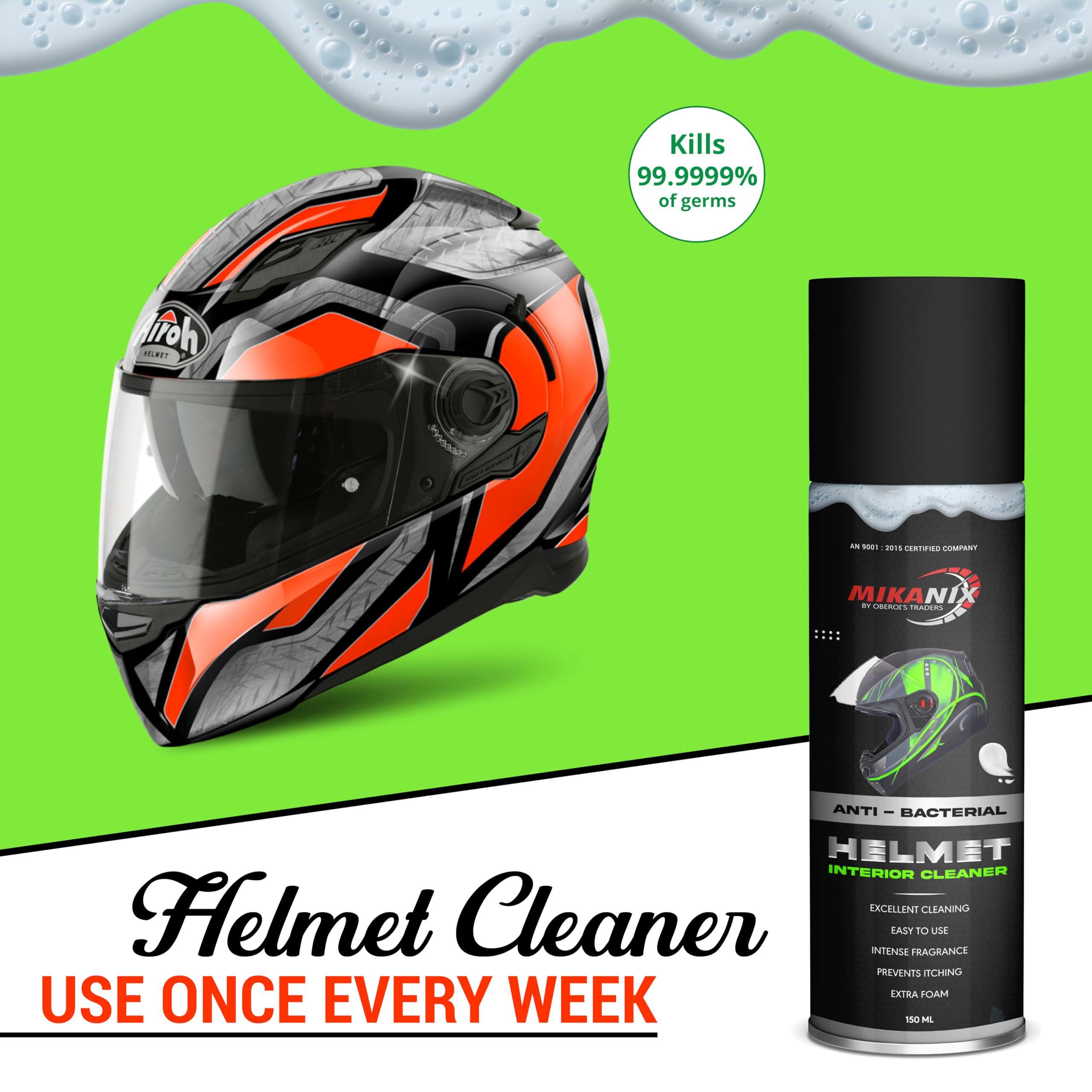 OBEROI'S TRADERS Helmet Foam Cleaner | Anti Bacterial/Anti Fungal Spray For Helmet Interior & Exterior Cleaning