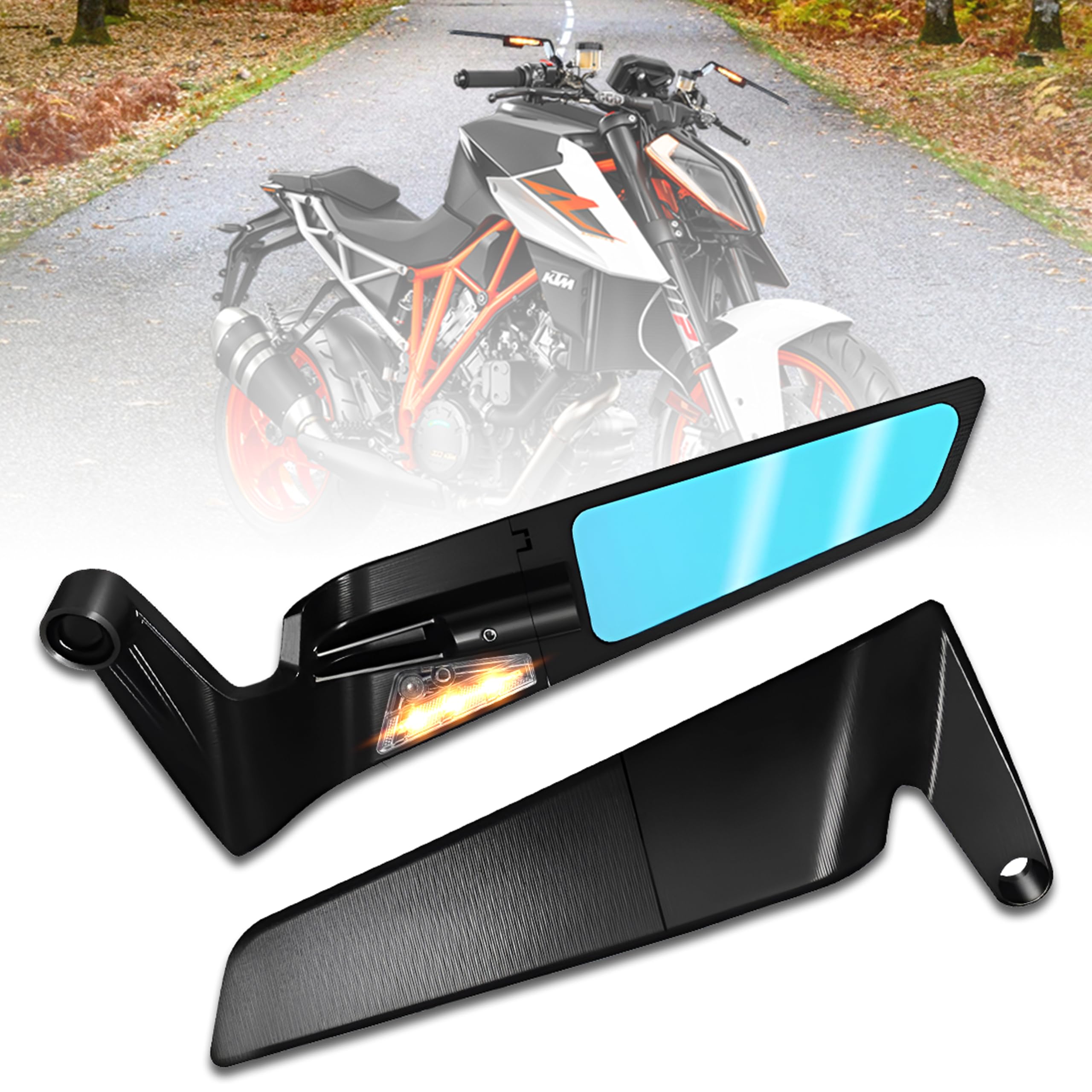 MIKANIX Bike Rear View LED Side Handle Bar York Nut Fitting Mirror | Stealth Convex Glass Mirror For KTM Duke 125 | 200 | 250 | 390