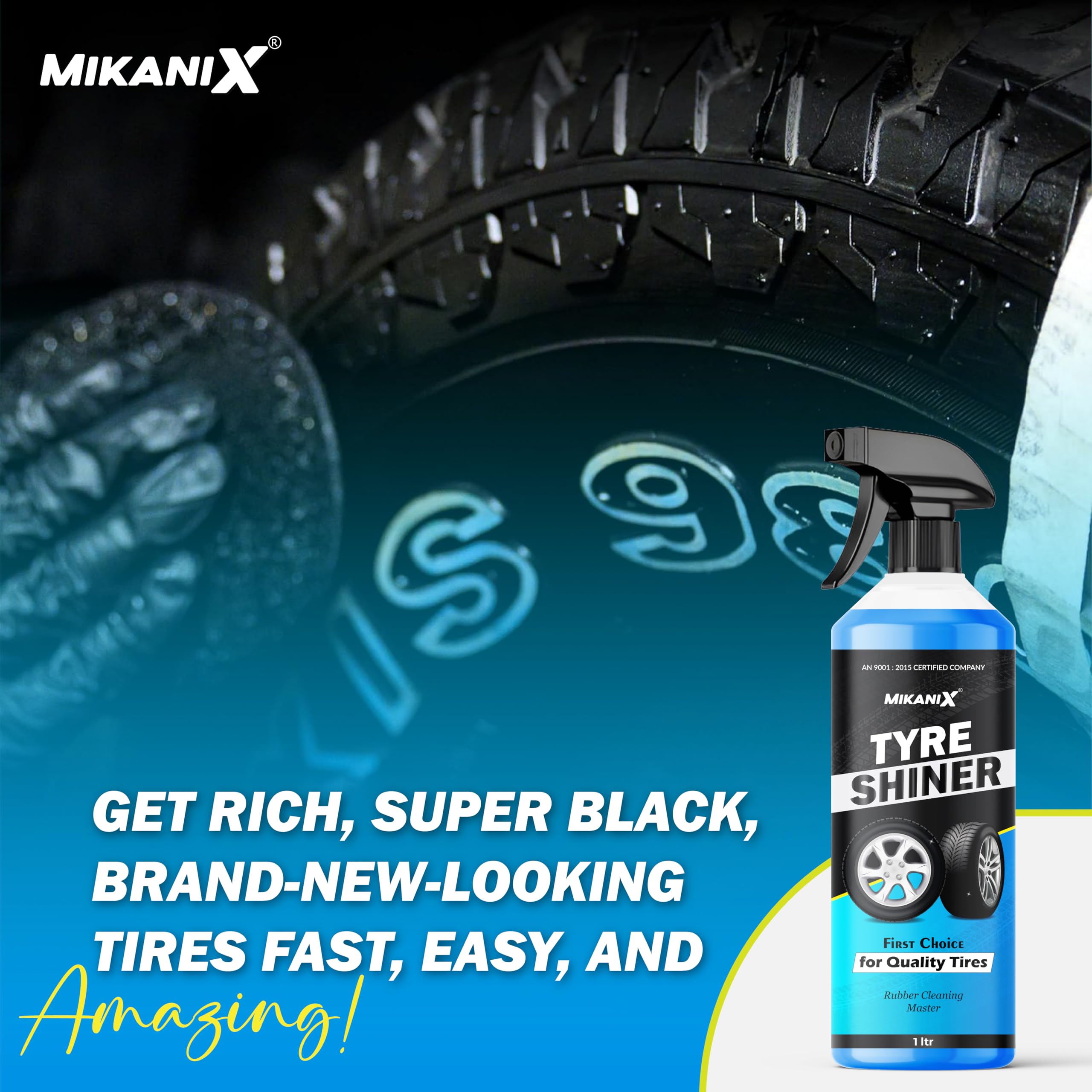 OBEROI'S TRADERS Tyre Shiner Spray 1L with Sponge & Microfiber Cloth | High Gloss Tire Polish & Rubber Protectant for Cars, Bikes & SUVs | Long-Lasting Shine & Protection from Fading & Cracks