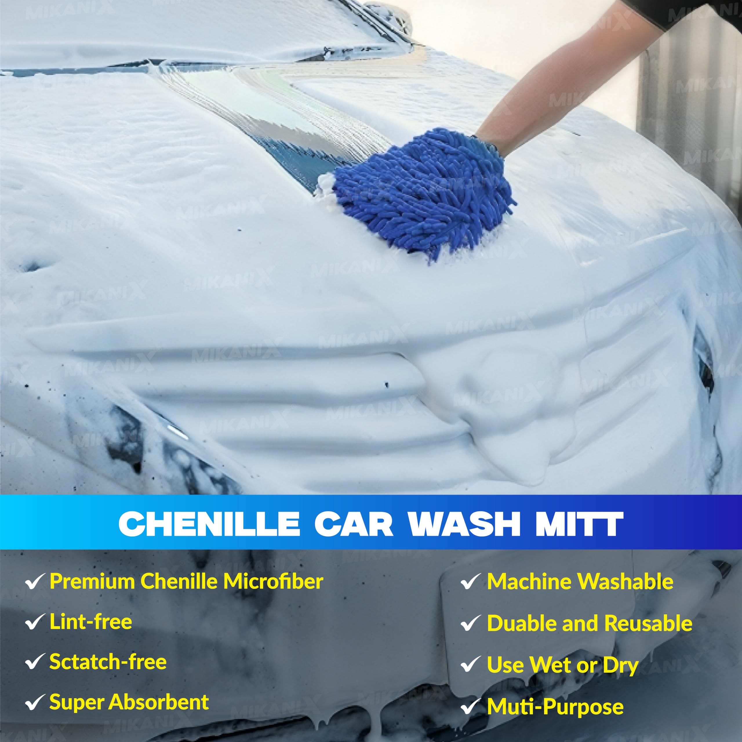 ‎OBEROI'S TRADERS Microfiber Cloth Wash Mitt Glove & Foam Blaster Car Wash Shampoo | Concentrate Form With Thick Foam to Remove Dirt & Grime For Car & Bike Exterior Cleaning (Pack of 2)