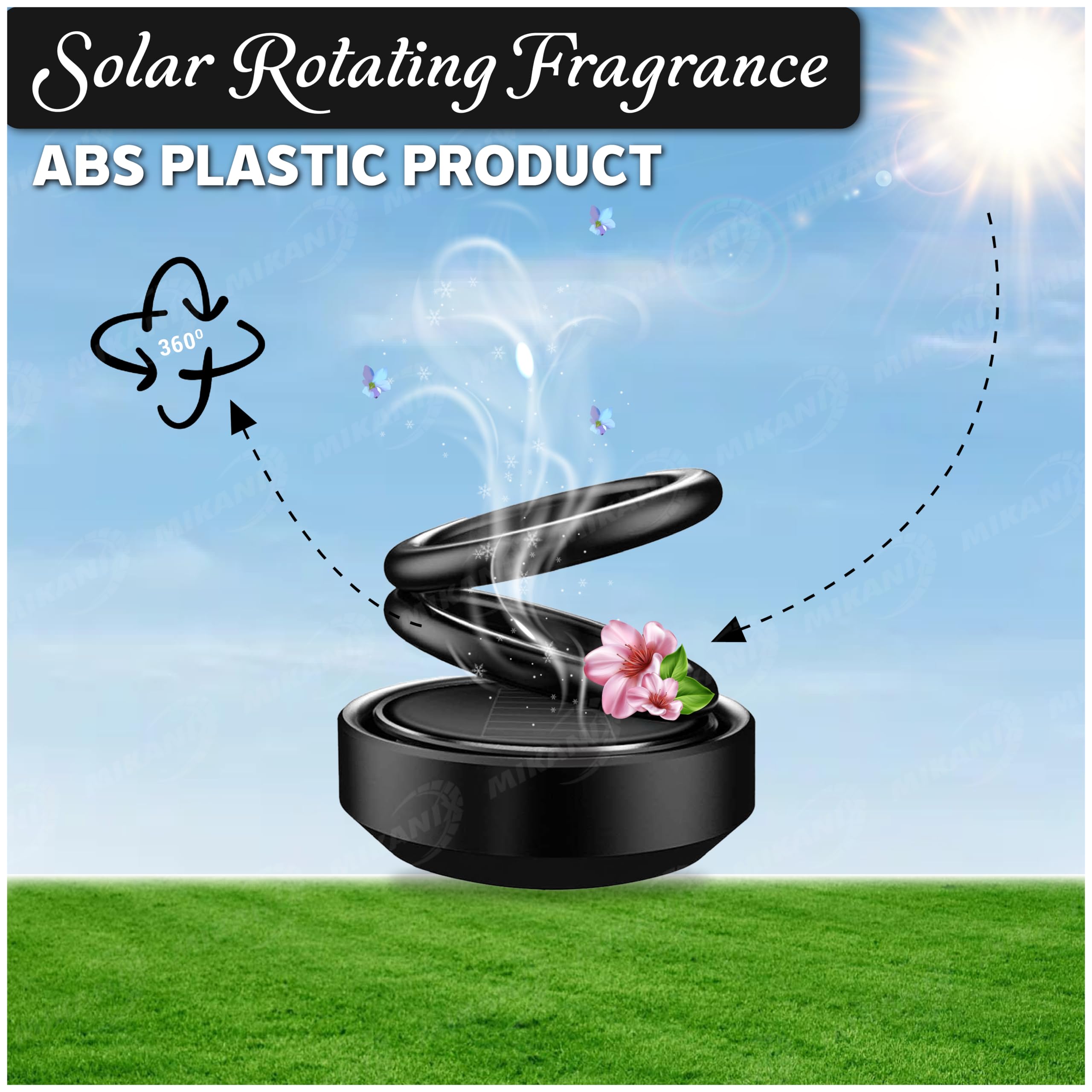 MIKANIX Solar Rotating Car Dashboard Air Freshener/Perfume | Double Ring Design For Car Interior & Home Air Freshener (BLACK)