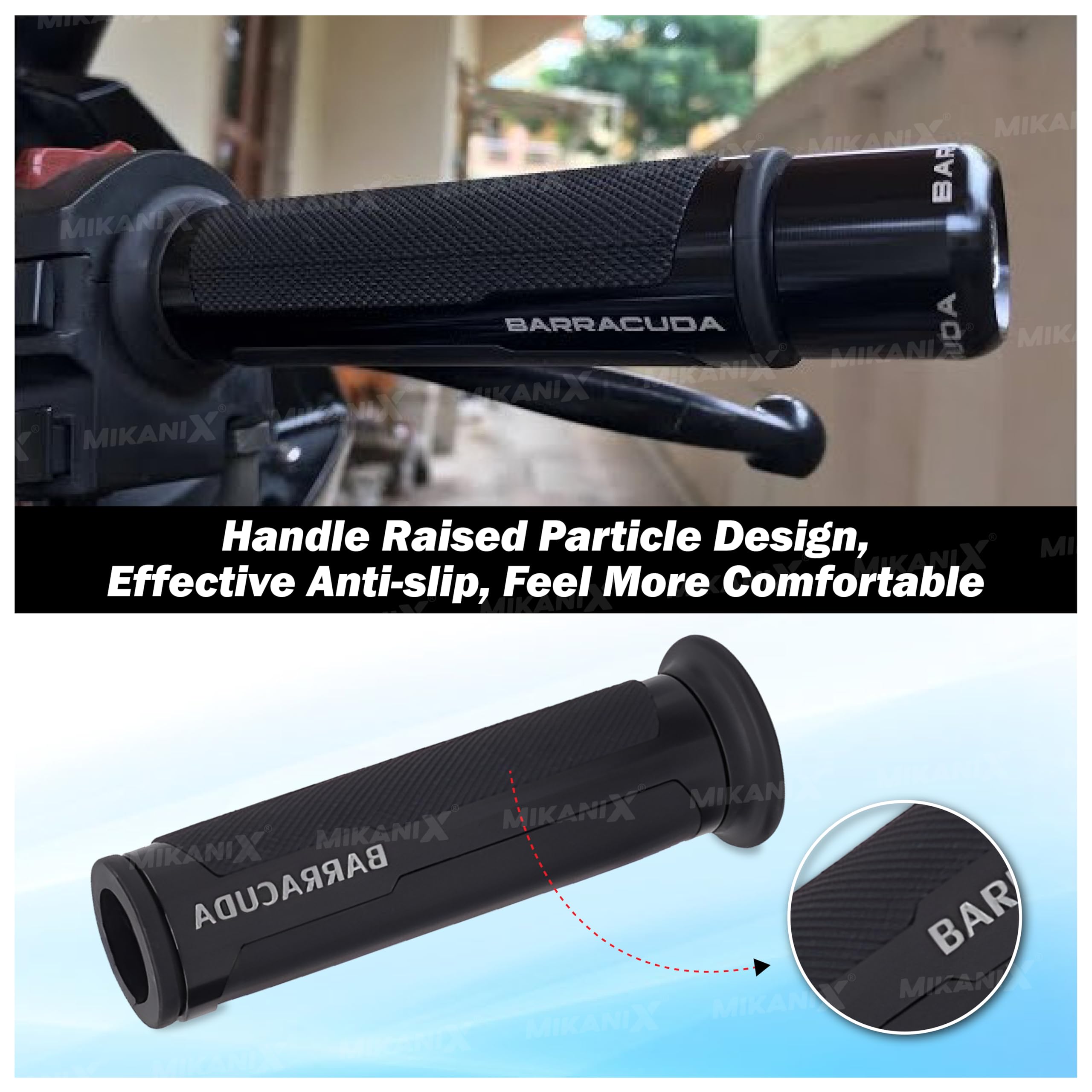 MIKANIX Barracuda Handle Grip with Metal Handlebar Ends with Aluminum Insert for Bikes Handle Bar Grip Universal for Bike (Pack of 2)