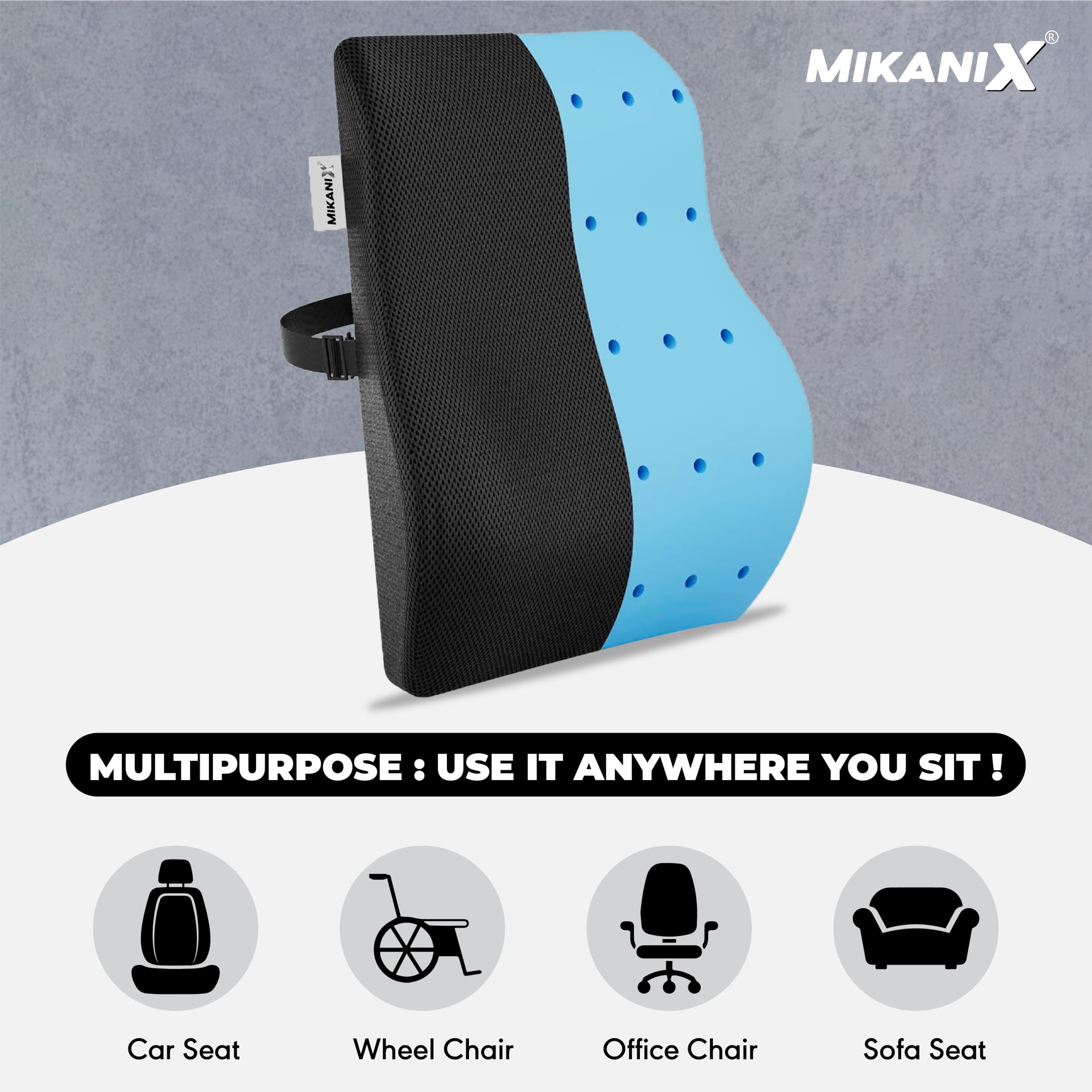 OBEROI'S TRADERS Car Backrest Memory Foam Cushion | Back Lumbar Support | Orthopedic Back Support for Car Seat & Office Chair to Relief Back Pain, Spine Alignment and Posture Correction