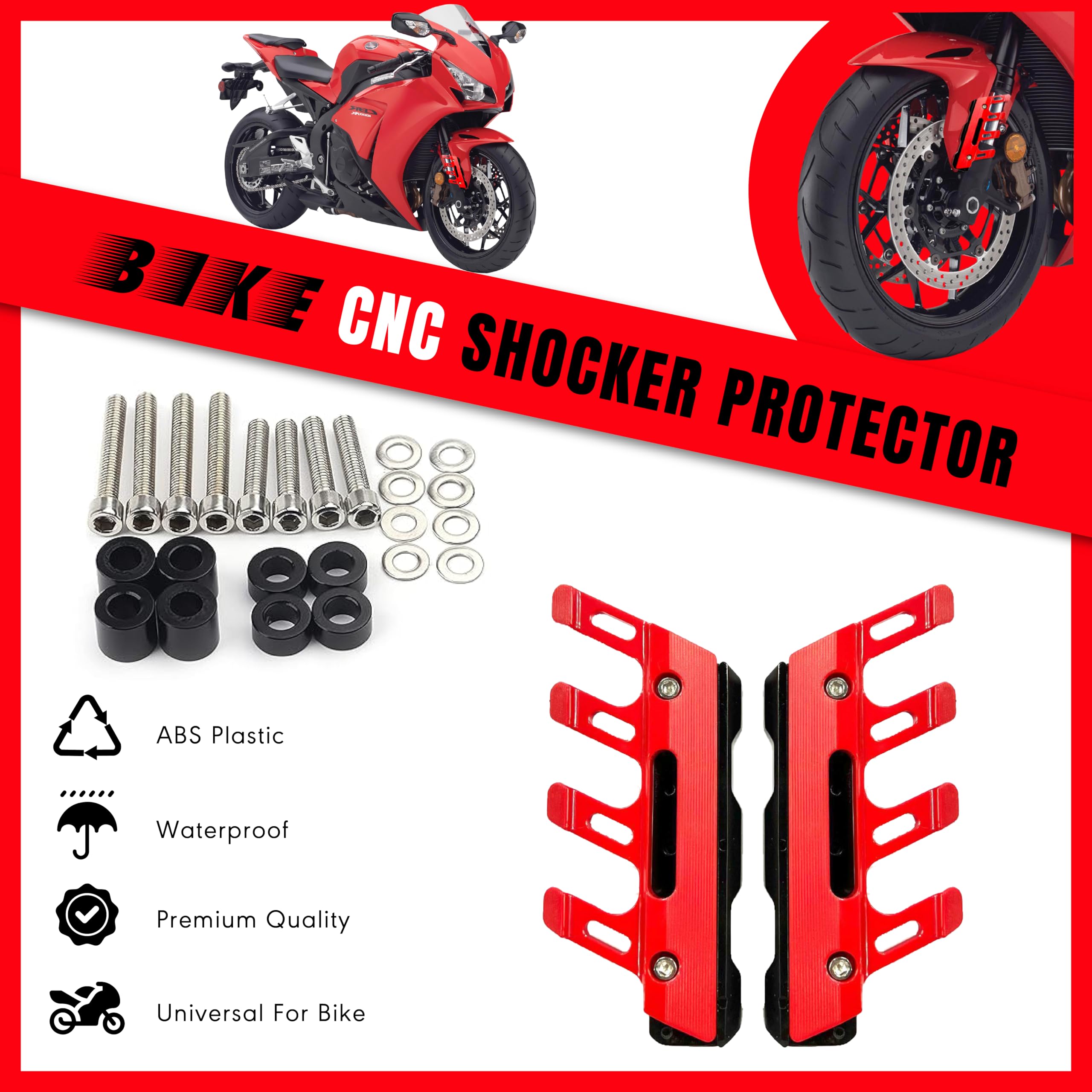 MIKANIX Bike ABS Shocker Protector | Front Fork Fender Protector | Anti-Fall Slider Guard Universal for All Bikes (RED)