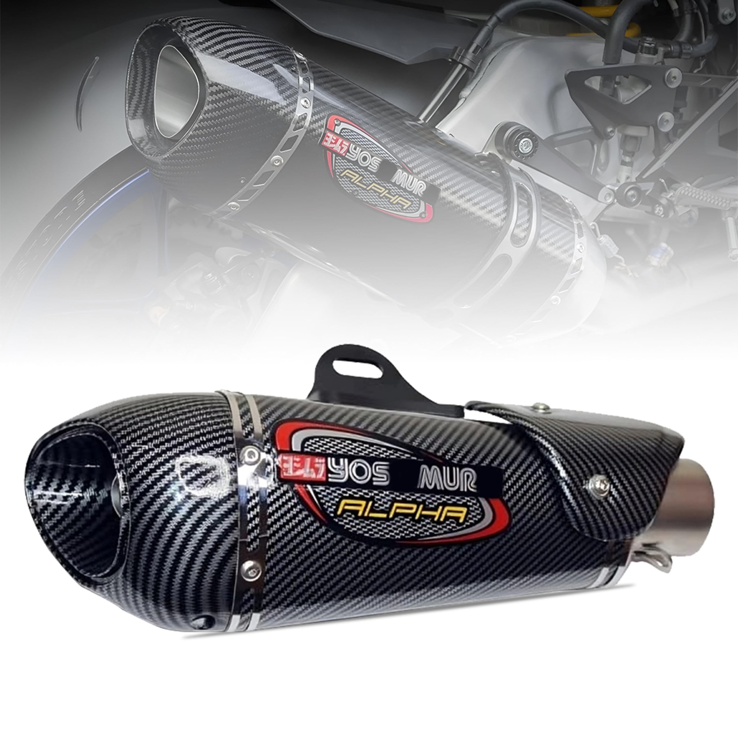 Universal Alpha Racing Sports Silencer/Exhaust Muffler Pipe, Slip-on Exhaust System for Bike/Motorcycle