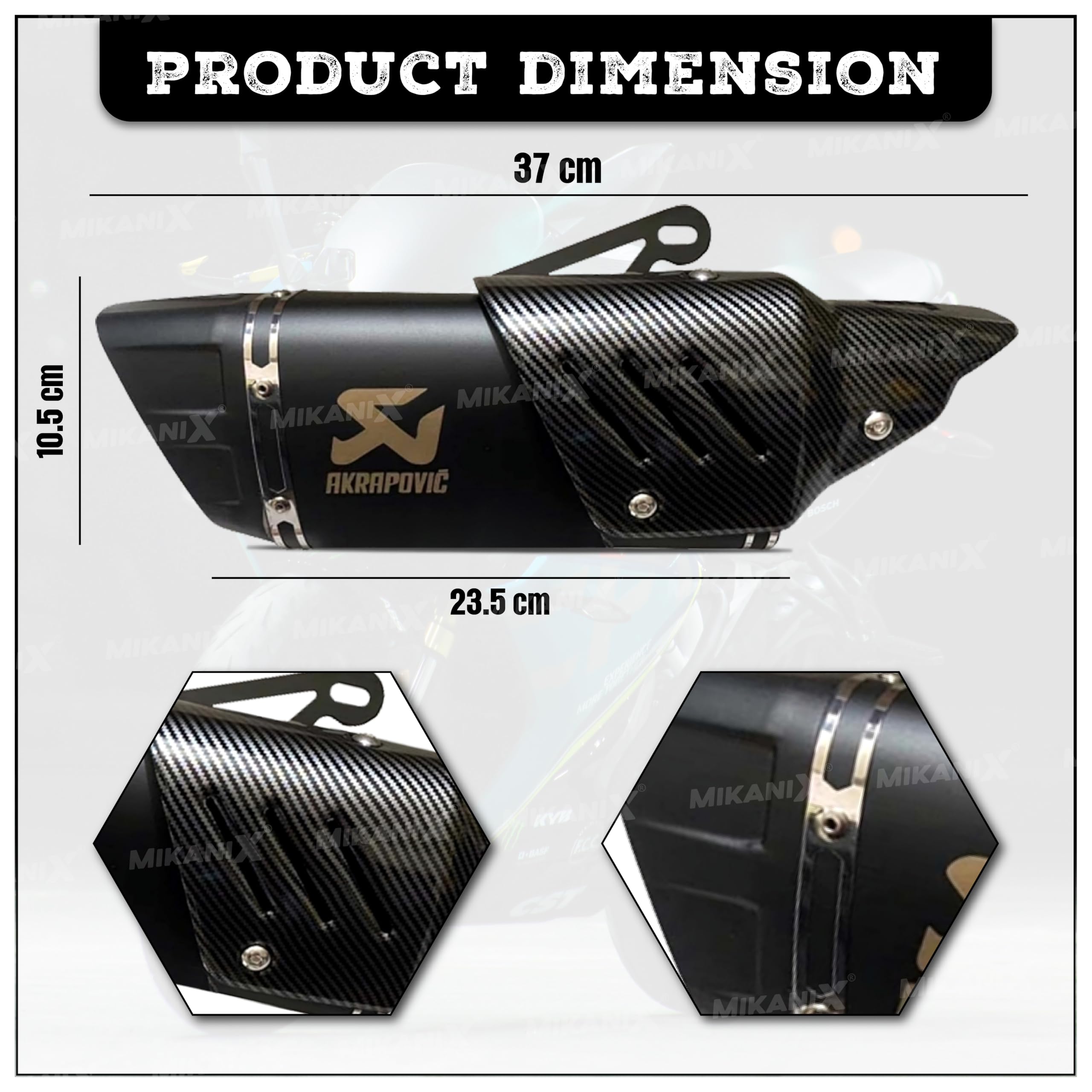 Mikanix Universal Akrapovic Racing Sports Silencer/Exhaust Muffler Pipe with Carbon Fiber Plate Slip-on Exhaust System for Motorcycle and Scooties