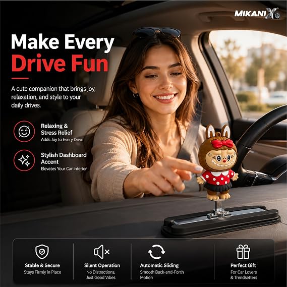 MIKANIX Auto Sliding Car Dashboard Decoration Cute Anime Pooh Character Moving Ornament Interior Accessory