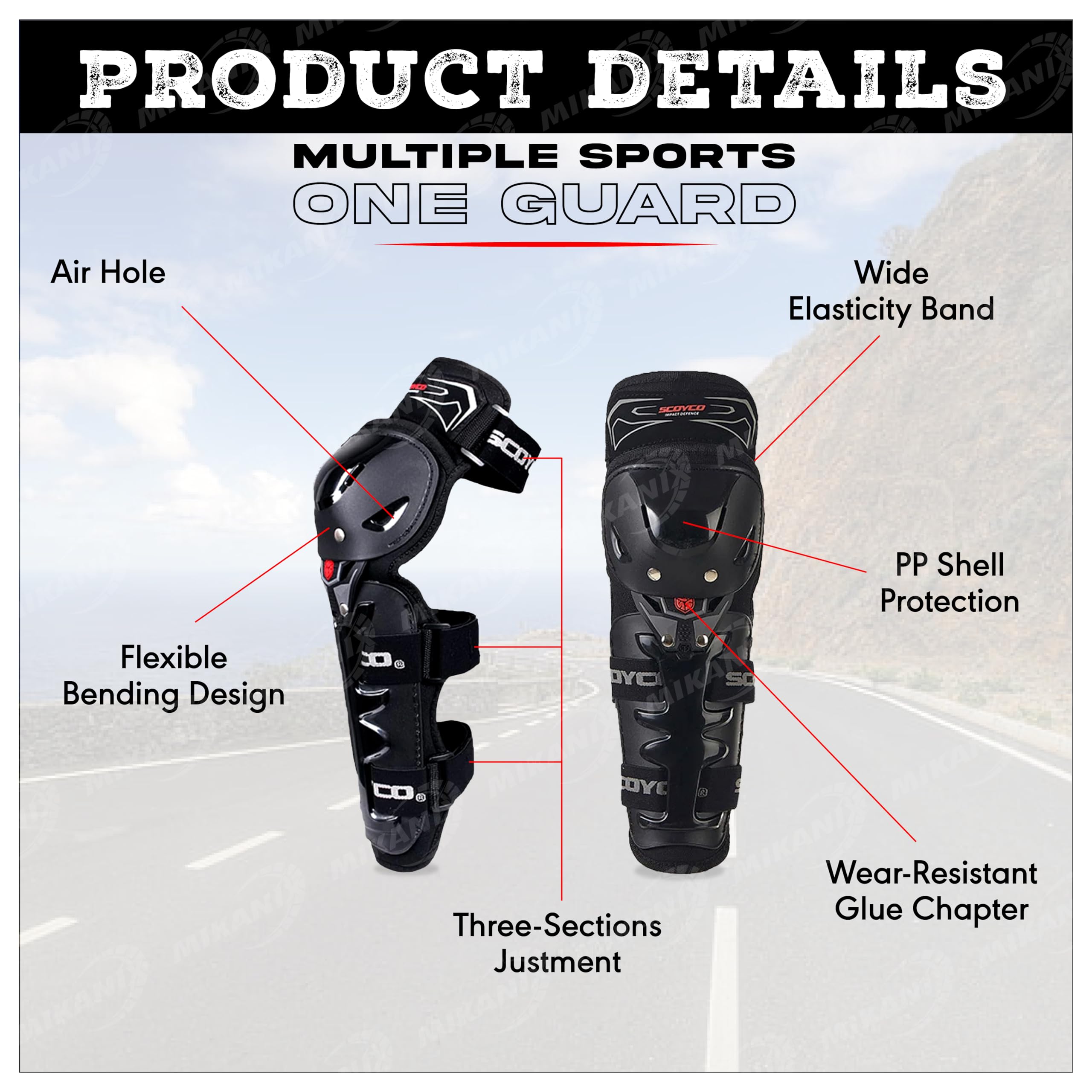 OBEROI'S TRADERS Bike Knee & Elbow Guards | Breathable & Adjustable Shin Pad Guard | Unisex Armor Protective Gear for Motorcycle Riding, Racing & Cycling