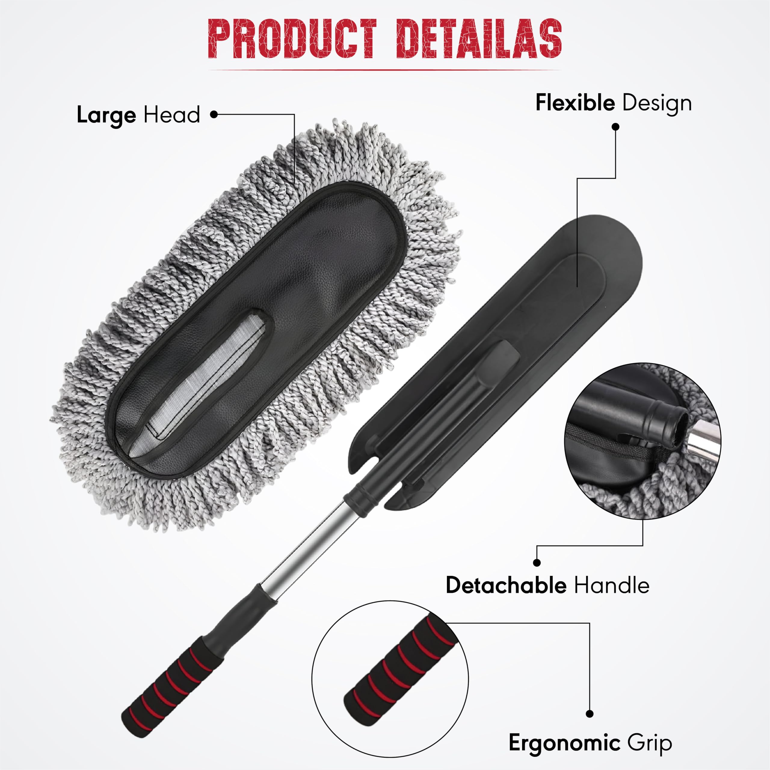 OBEROI'S TRADERS 7 in 1 Car Cleaning Kit | Microfiber Duster with Extendable Handle, AC Vent & Detailing Brushes, Cloth, Glass Oil Film Remover & Portable Car Vacuum Cleaner for Interior/Exterior Care