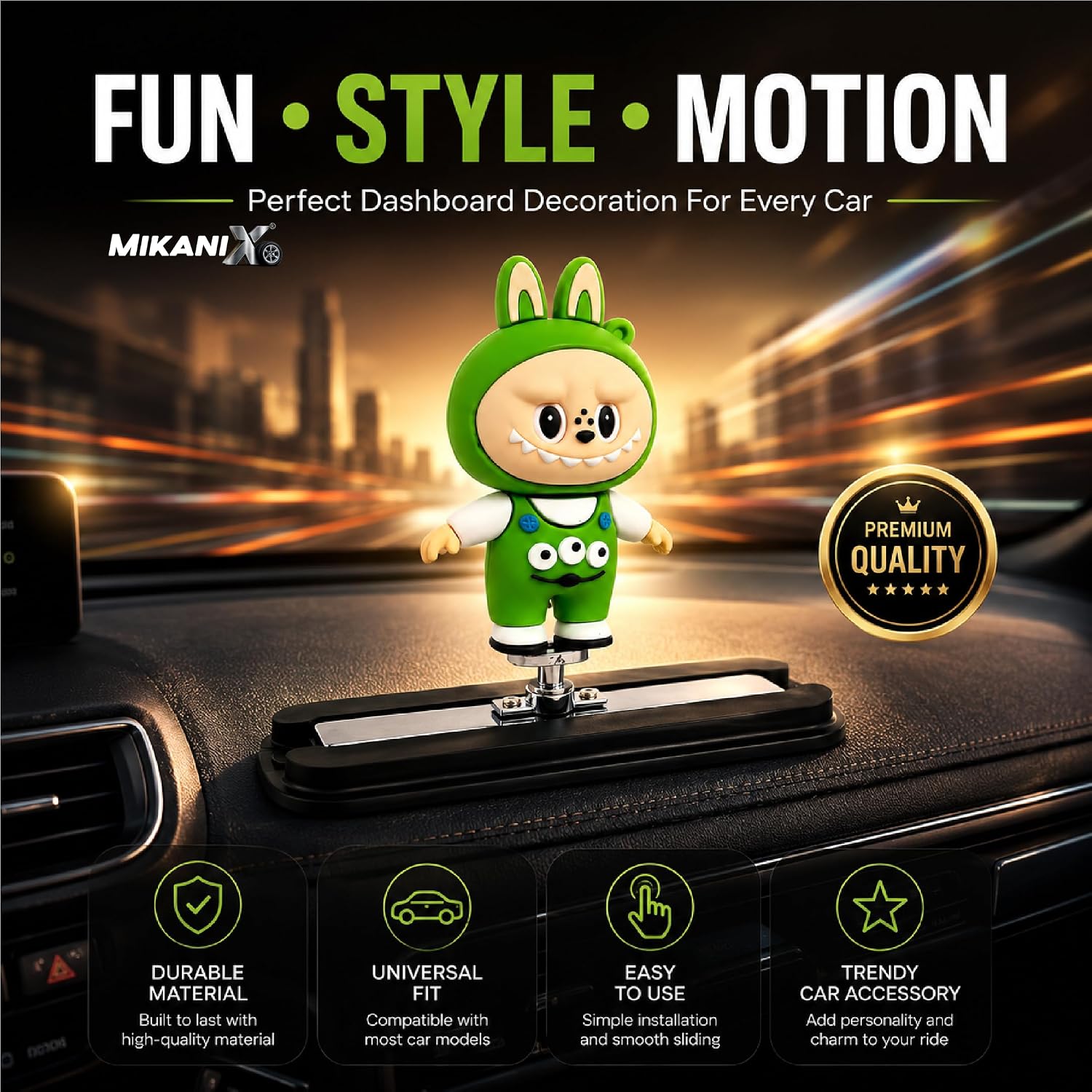 MIKANIX Auto Sliding Car Dashboard Decoration Cute Anime Pooh Character Moving Ornament Interior Accessory