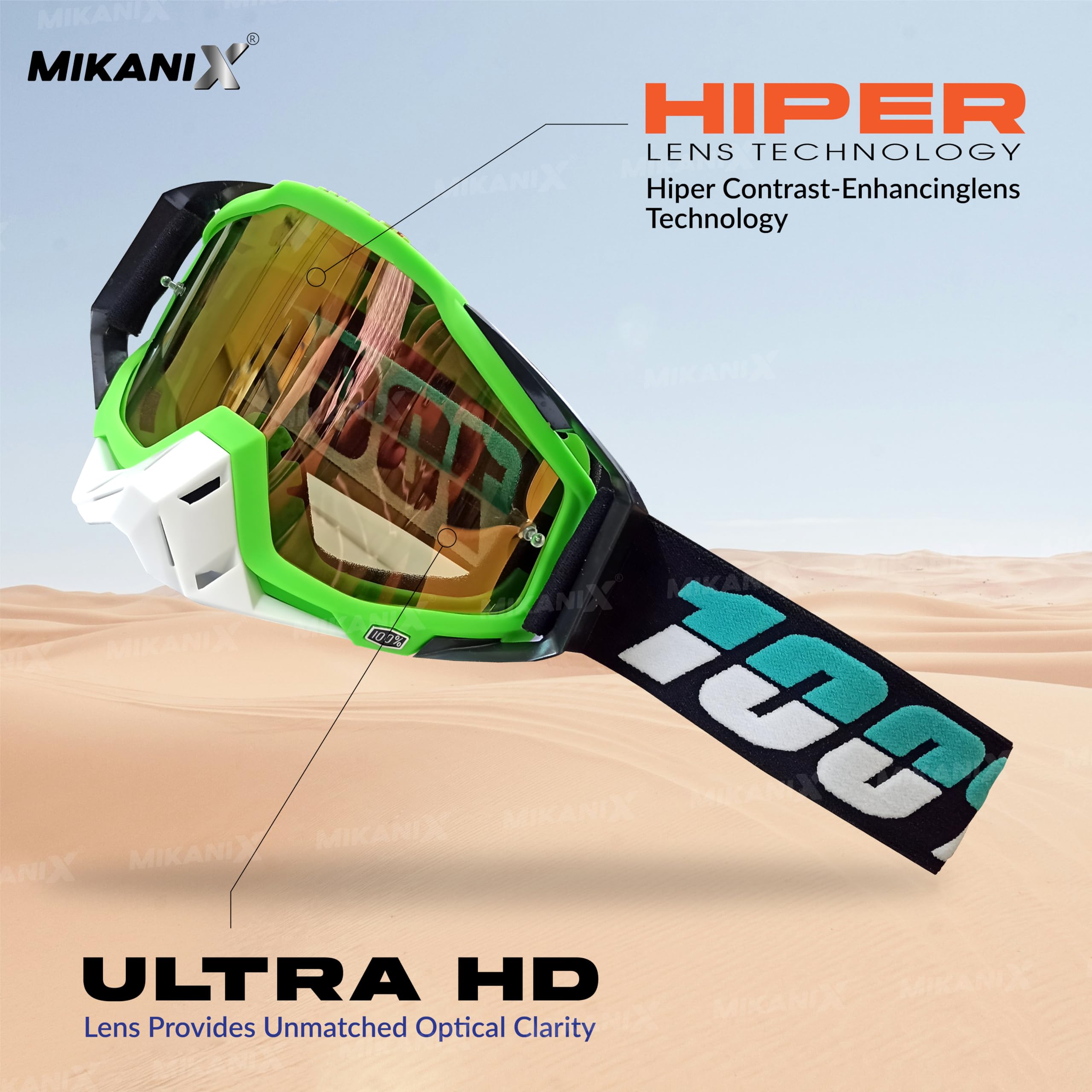Mikanix Motorcycle Dirt Bike Goggles I ATV Motocross Offroad MX Racing Riding OTG Goggles | Protective Eyewear Safety Glasses for Ski, Snowboarding, Cycling & Outdoor Sports