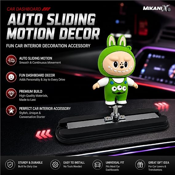 MIKANIX Auto Sliding Car Dashboard Decoration Cute Anime Pooh Character Moving Ornament Interior Accessory