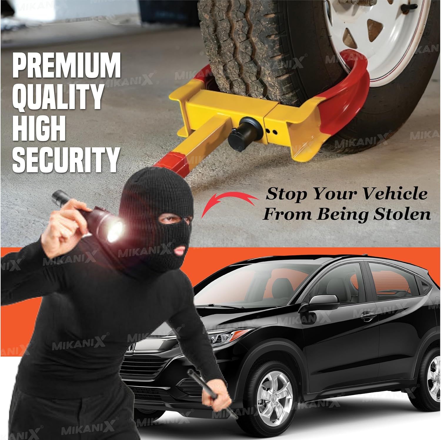1 Year Warranty Heavy Duty Car Tyre Wheel Security Lock Clamp Anti-Theft Towing Parking Boot Tire Claw Adjustable for Auto, Car, & Truck with Two Keys