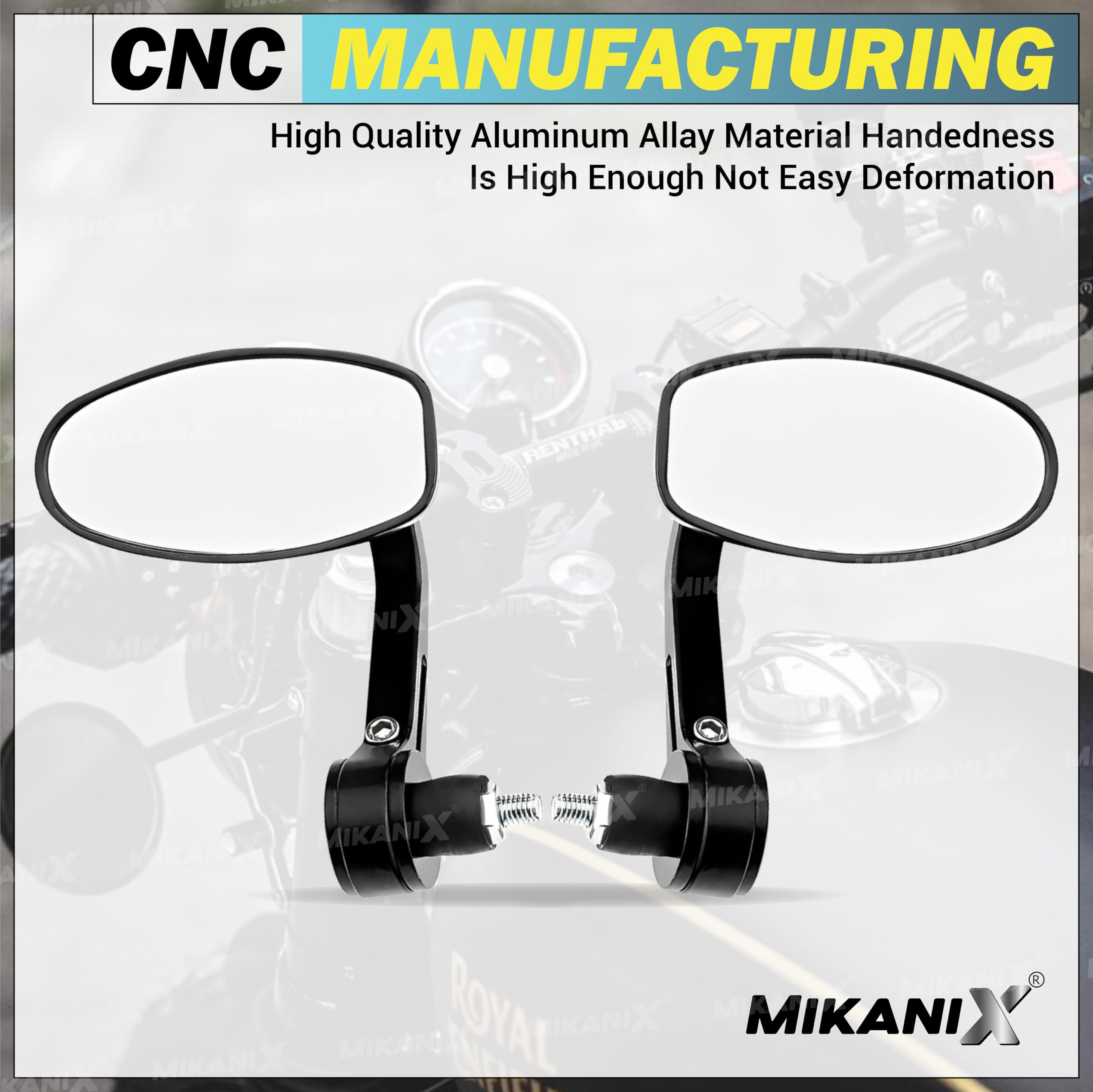 MIKANIX Universal and Adjustable Handlebar Rear View Mirror for Bikes and Motorcycles