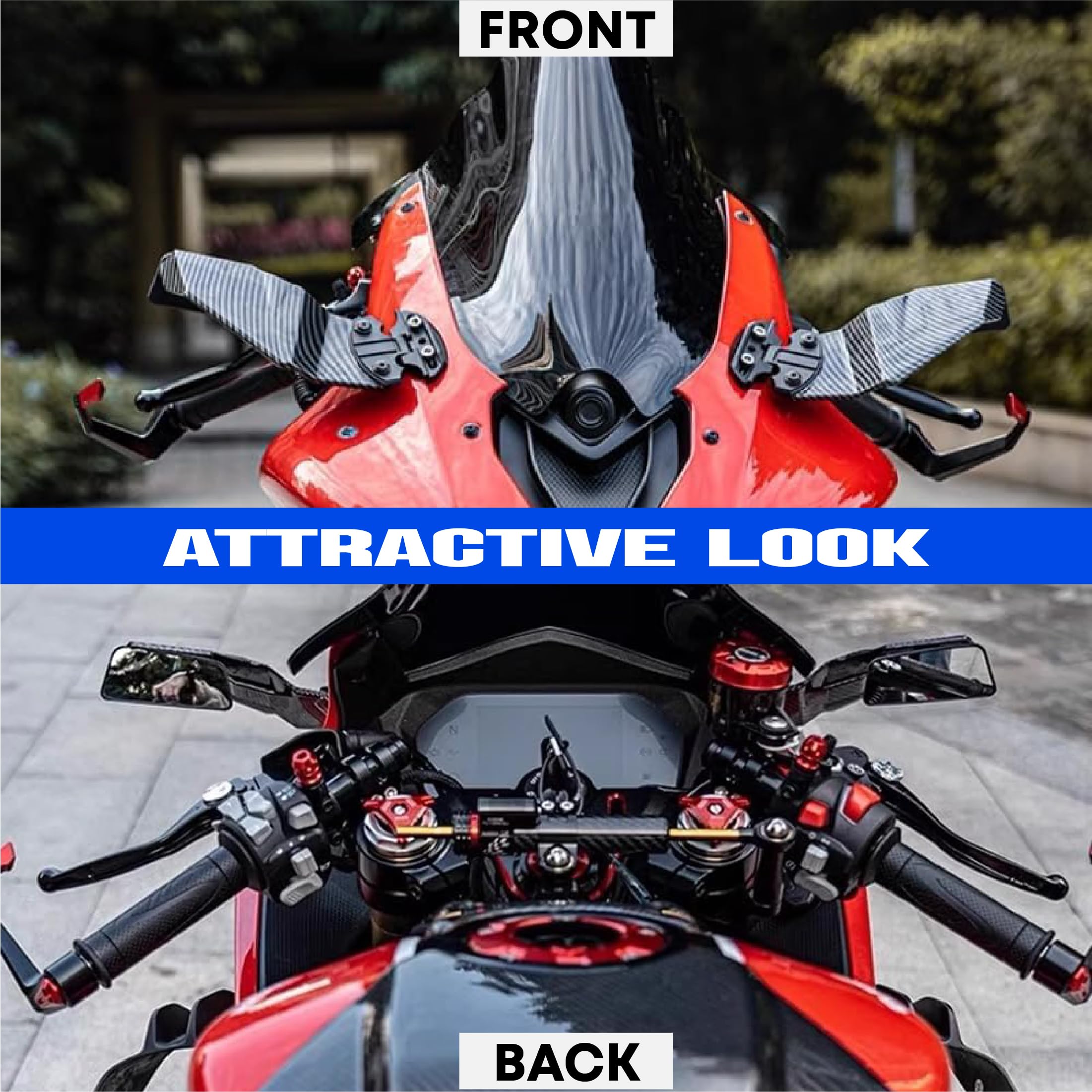 MIKANIX Premium H2 Style Rear View Mirror for Fairing Bikes | Carbon Fiber Finish | Sporty Look Side Mirror for Racing & Sports Bikes | Universal Fit