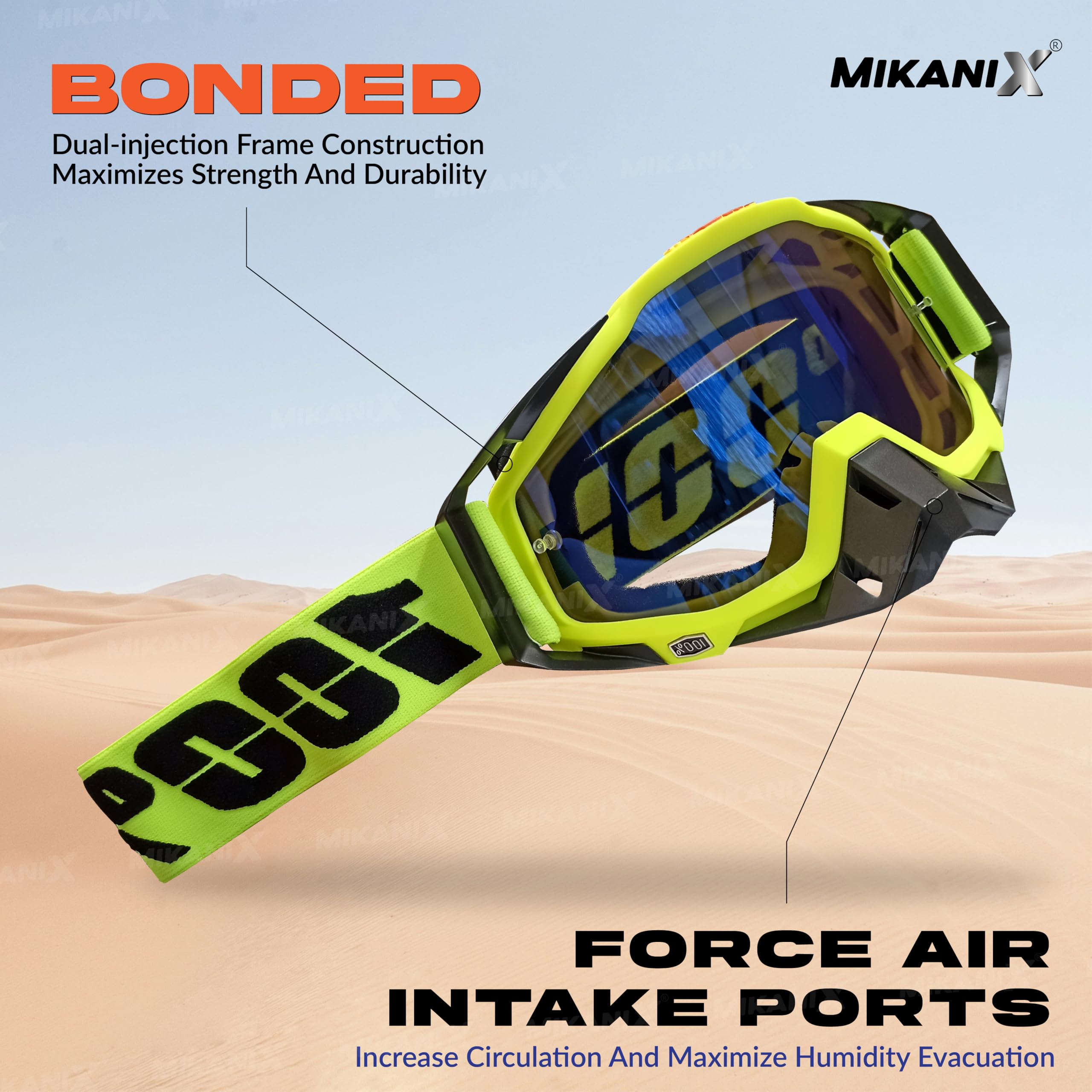 Mikanix Motorcycle Dirt Bike Goggles I ATV Motocross Offroad MX Racing Riding OTG Goggles | Protective Eyewear Safety Glasses for Ski, Snowboarding, Cycling & Outdoor Sports