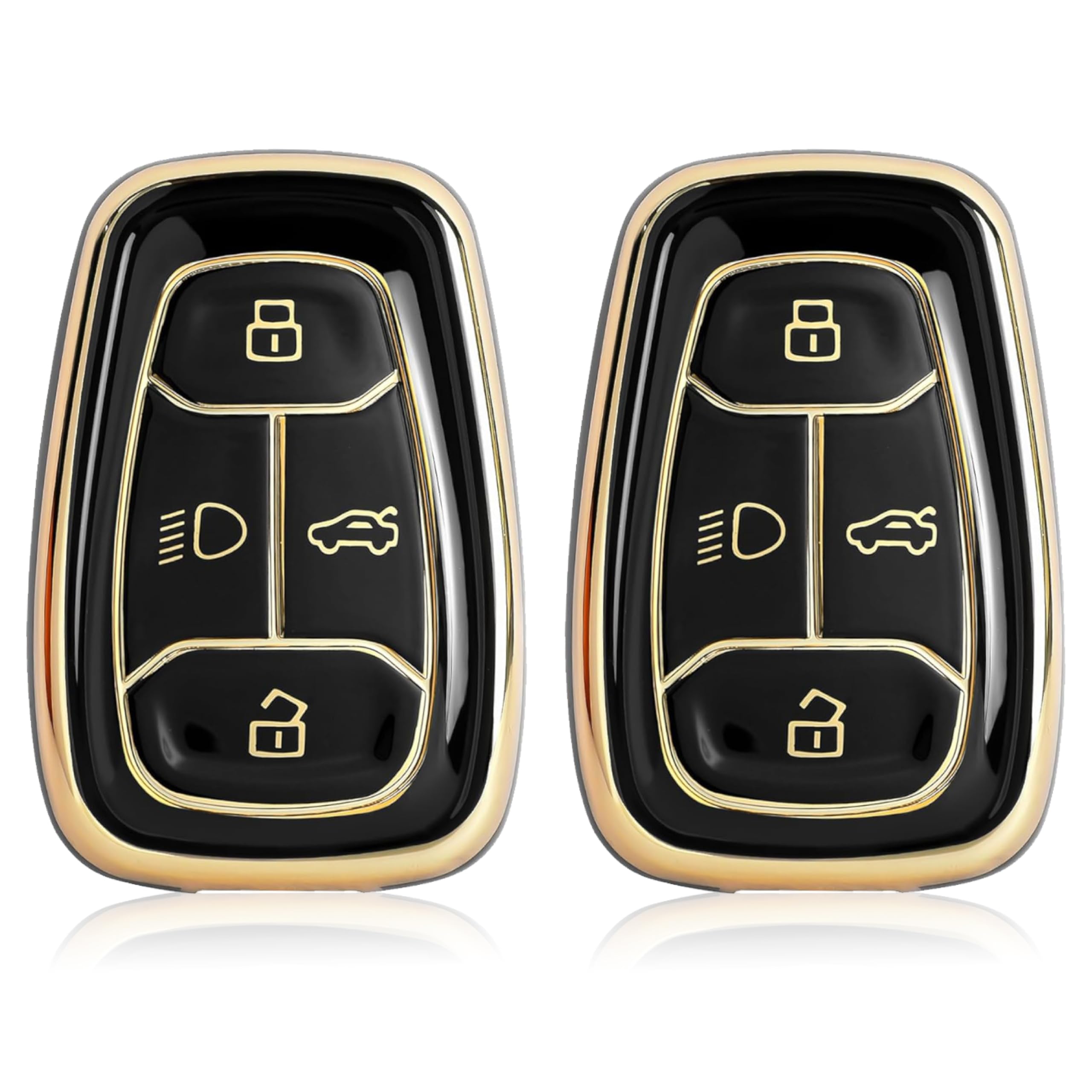 OBEROI'S TRADERS Premium Key Cover Compatible with Nexon | Harrier | Safari | Altroz | Tigor | EV | Punch | Tiago EV Electric 4 Button Smart Key Only | Elegant Black & Gold Protective Case