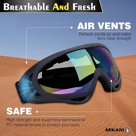 Mikanix UV Motorbike ATV/Dirt Bike Racing Goggles with Adjustable Strap Sunglasses Laboratory, Power Tool, Welding, Wood-working Safety Goggle (Free-size)