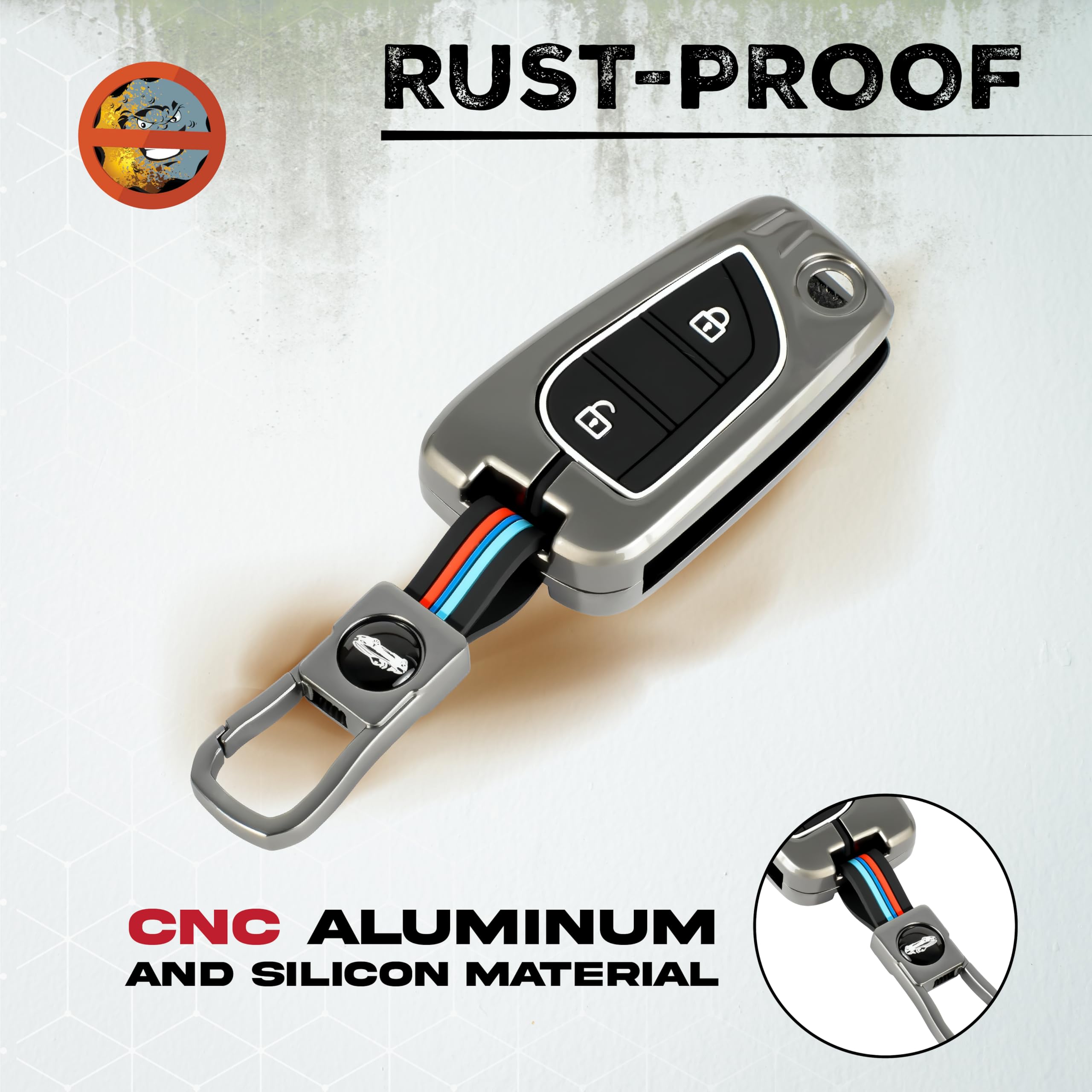 MIKANIX Premium Metal Car Key Cover | Zinc Alloy Smart Key Case | Silicone Protective Key Shell | Stylish Sporty Design | Universal Car Key Protection Cover for Smart Remote Key