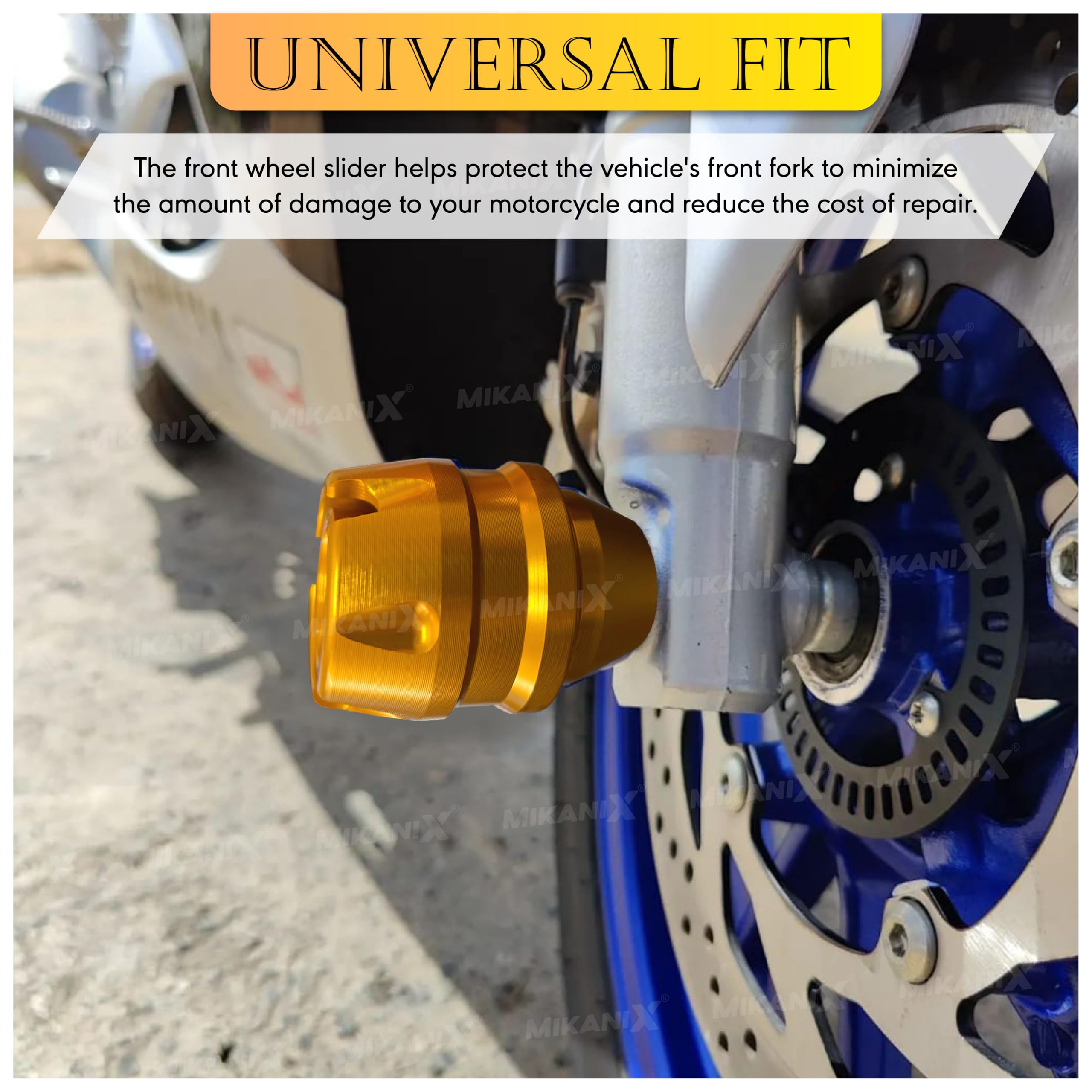 MIKANIX Universal Motorcycle Front Fork Slider | Wheel Frame Slider | Axle Protector Bike Crash Guard for All Bikes