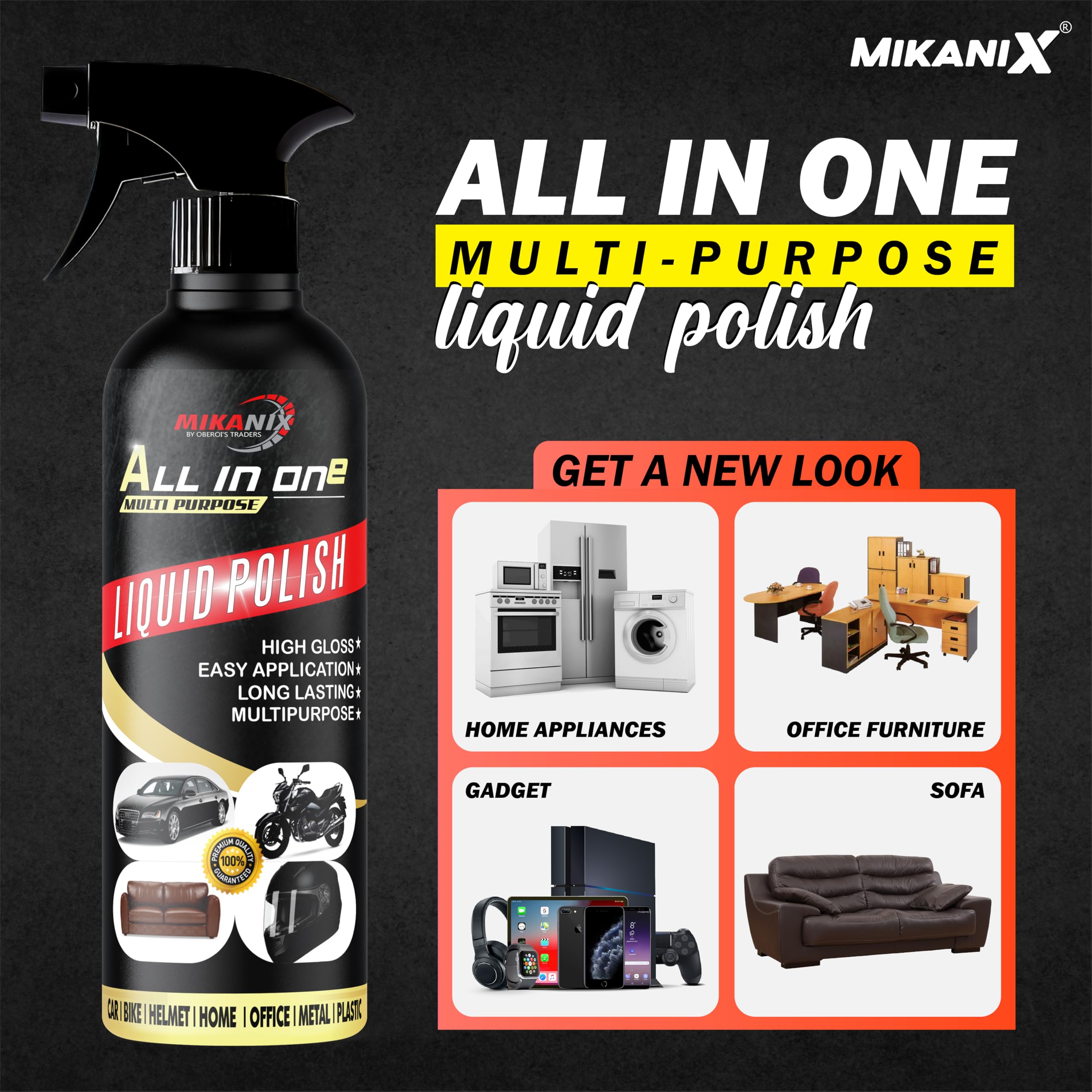 OBEROI'S TRADERS All-in-One Multipurpose Bike & Car Polish | Car Interior Dashboard Polish For Home Interiors, Leather Sofa | Protects, Shines & Removes Tough Stains