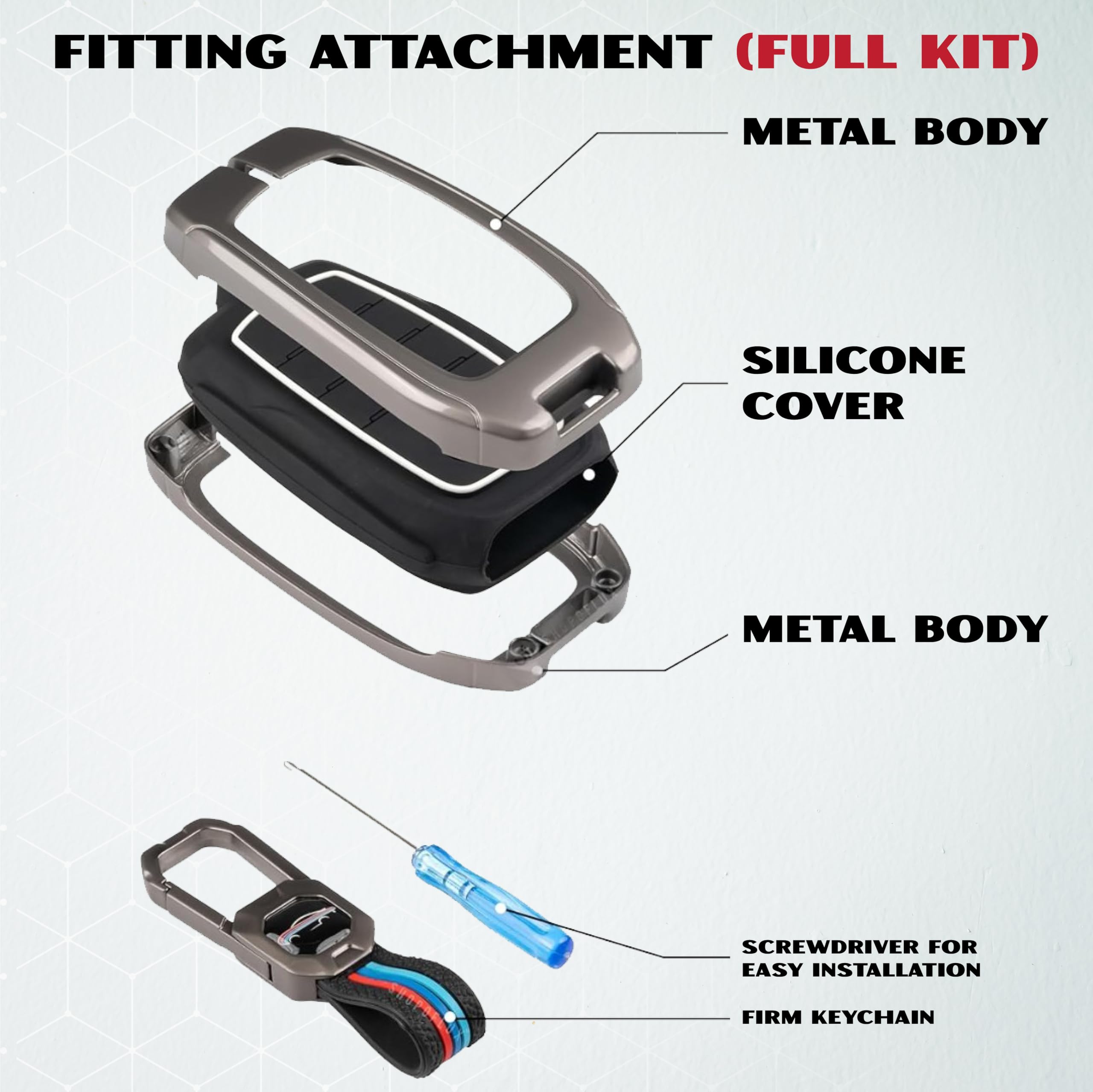 MIKANIX Premium Metal Car Key Cover | Zinc Alloy Smart Key Case | Silicone Protective Key Shell | Stylish Sporty Design | Universal Car Key Protection Cover for Smart Remote Key