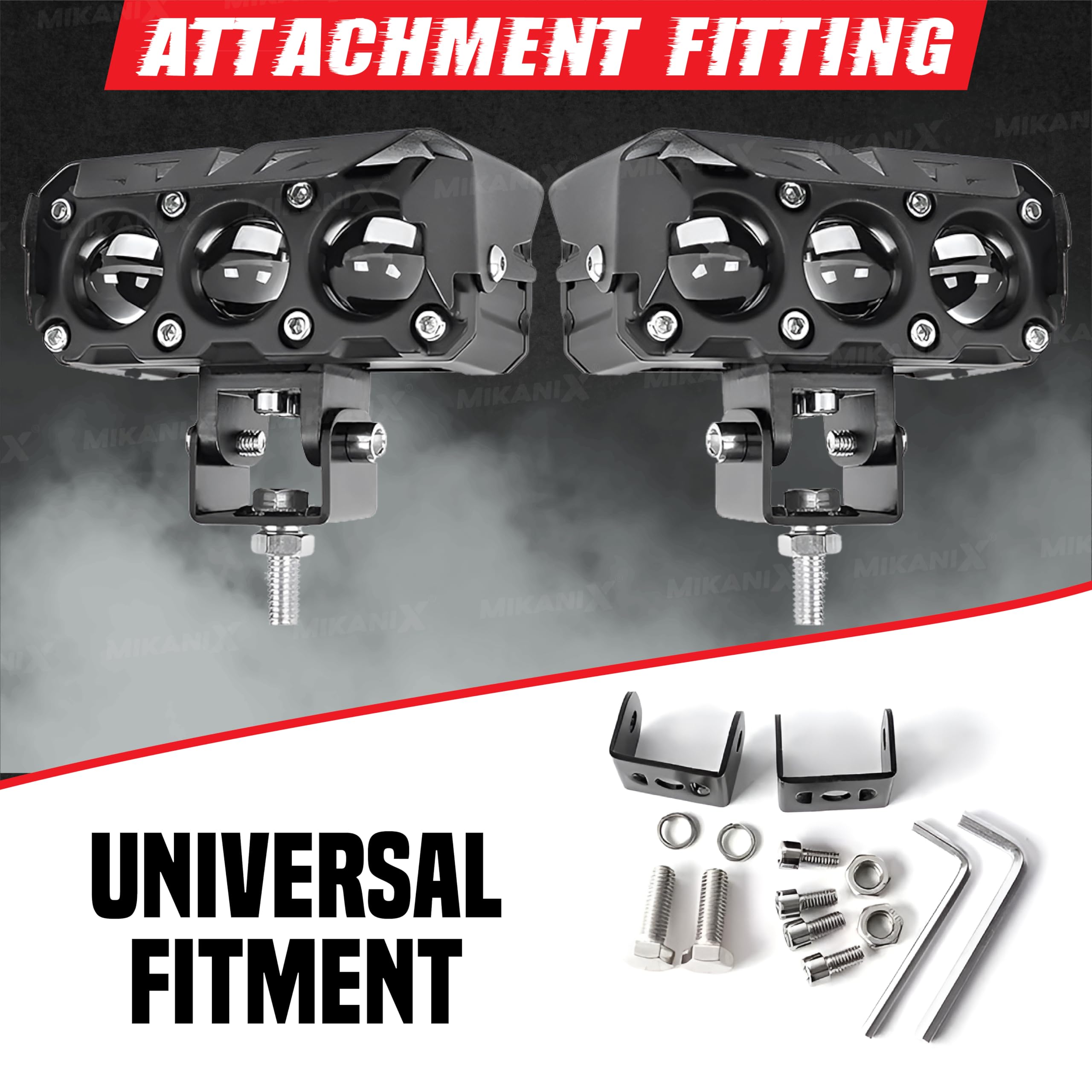 MIKANIX 1 YEAR WARRANTY Super Bright 3 Led Fog Light Lamp | White & Yellow | High/Low Beam | 4 Modes of Flashing Spotlight With Switch Universal for Bikes, Cars, SUVs & Thar