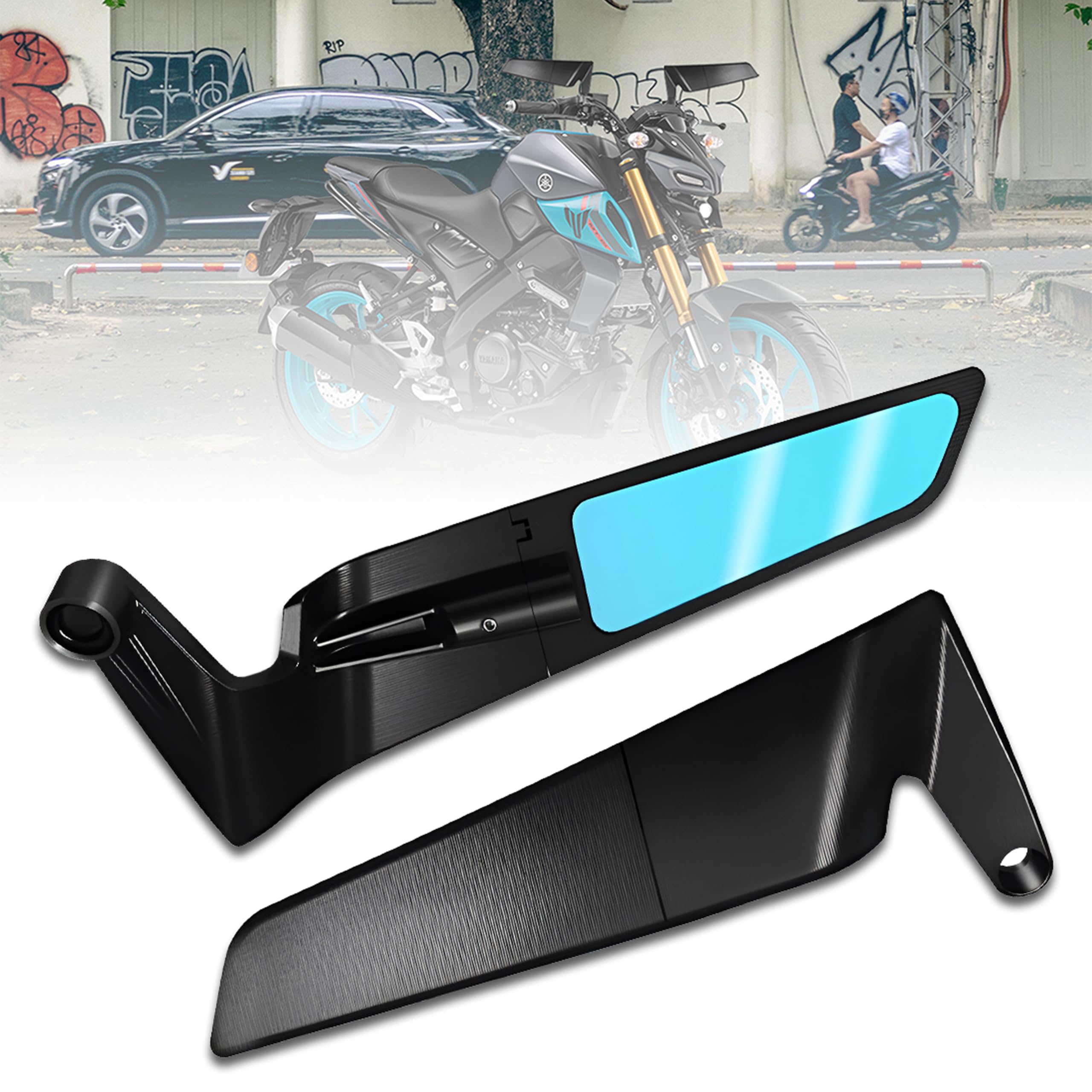 MIKANIX Bike Rear View Side Handle Bar Mirror | York Nut Fitting | Stealth Convex Glass for Compatible With Yamaha MT 15