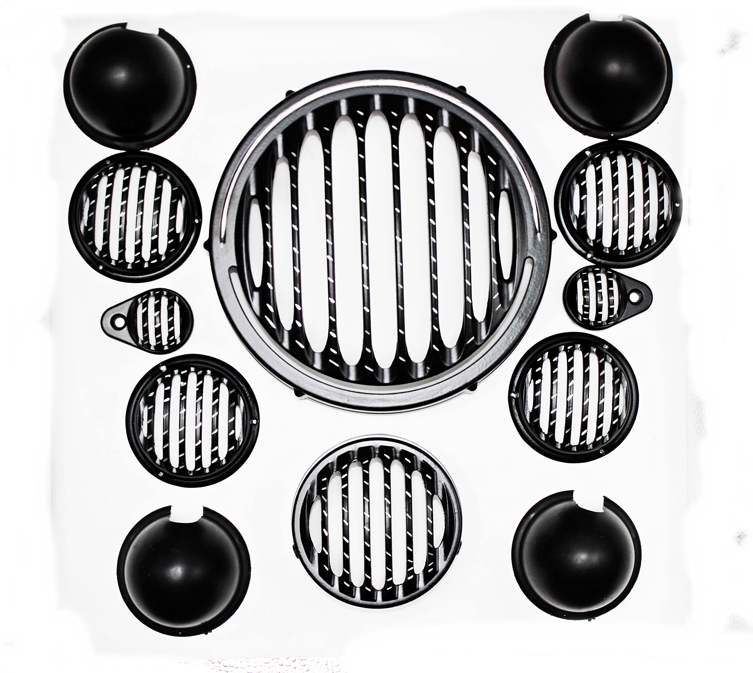 MIKANIX Premium CNC Metal Front Rear Headlight Grill/Jali Cover Set with Tail Lamp, Indicator, Pivot Eyes Cup Compatible With Royal Enfield Classic Reborn 350