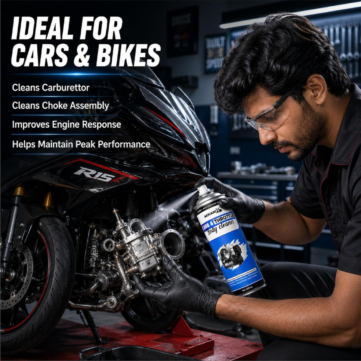MIKANIX Throttle Body Cleaner Spray 500ml with cloth | High Performance Engine Cleaner for Bikes