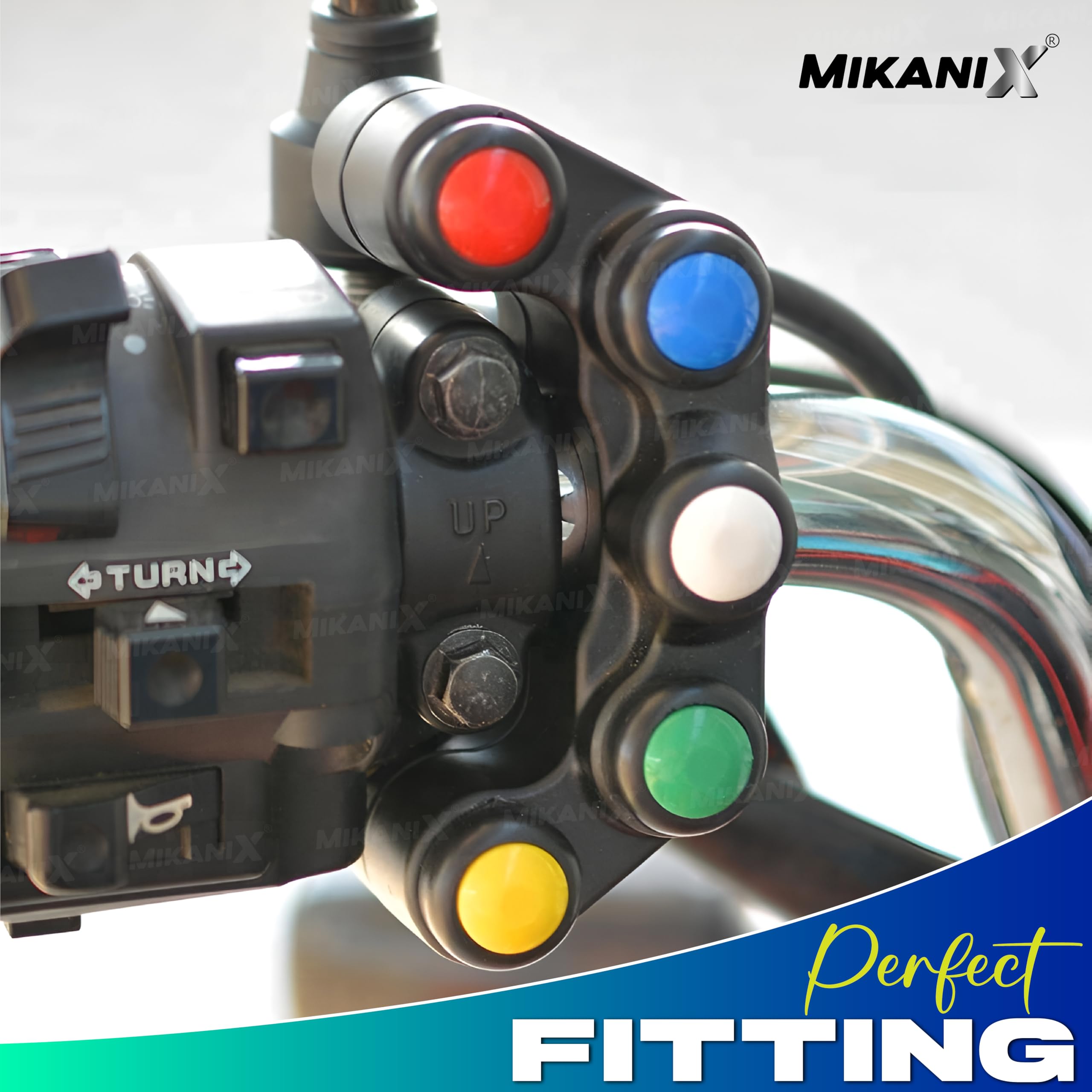 Moto GP Universal Bike Headlight/Turn Signal Light Pilot Switch 5 Way Multipurpose 3 On/Off Switch/Buttons with 2 Horn Push Buttons for Handle Bar Grip