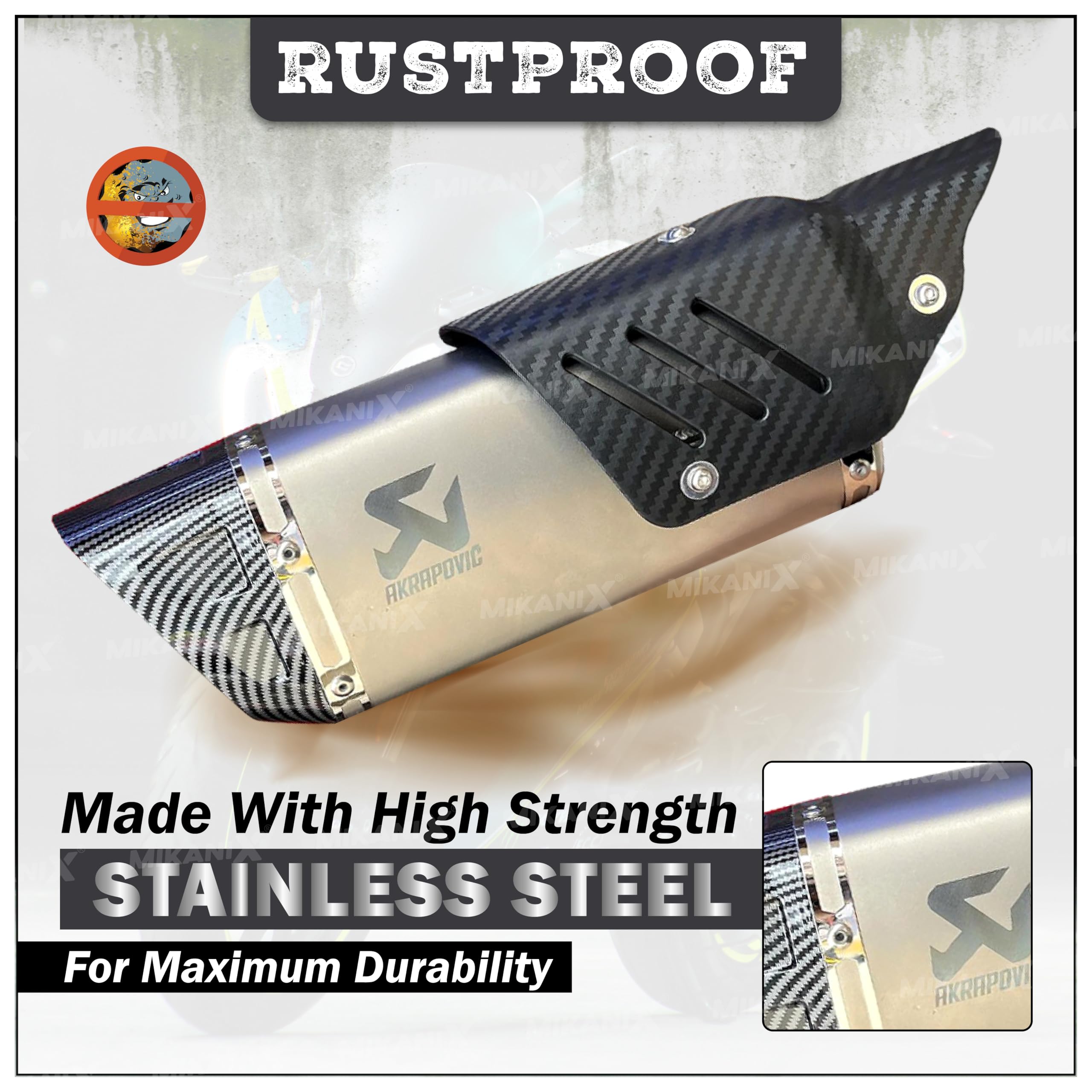 Mikanix Universal Akrapovic Racing Sports Silencer/Exhaust Muffler Pipe with Carbon Fiber Plate Slip-on Exhaust System for Motorcycle and Scooties