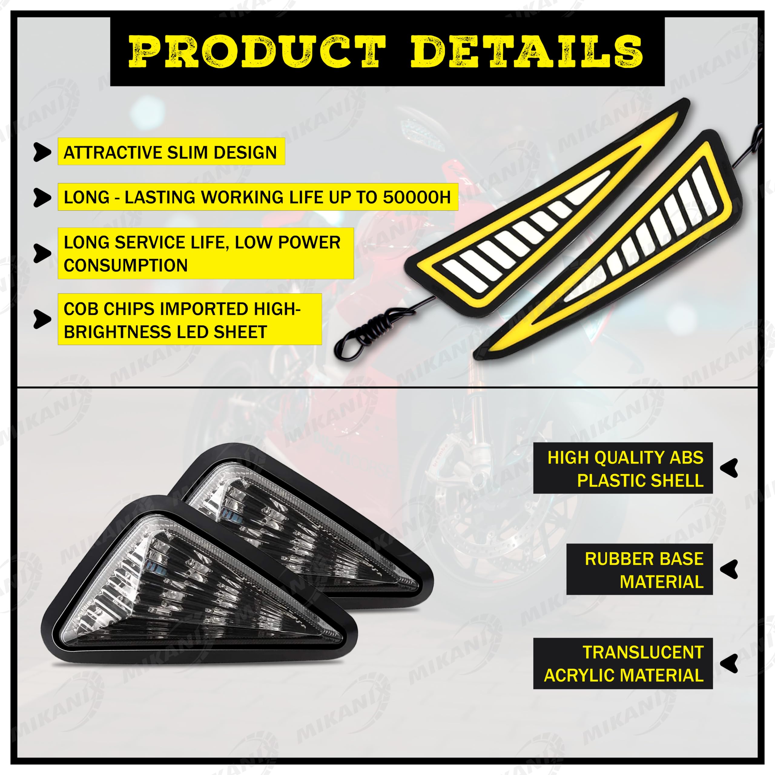 MIKANIX Combo of Universal Smoke Triangle Flush Mount LED + Waterproof Flexible Strip DRL Light With Running LED Indicator