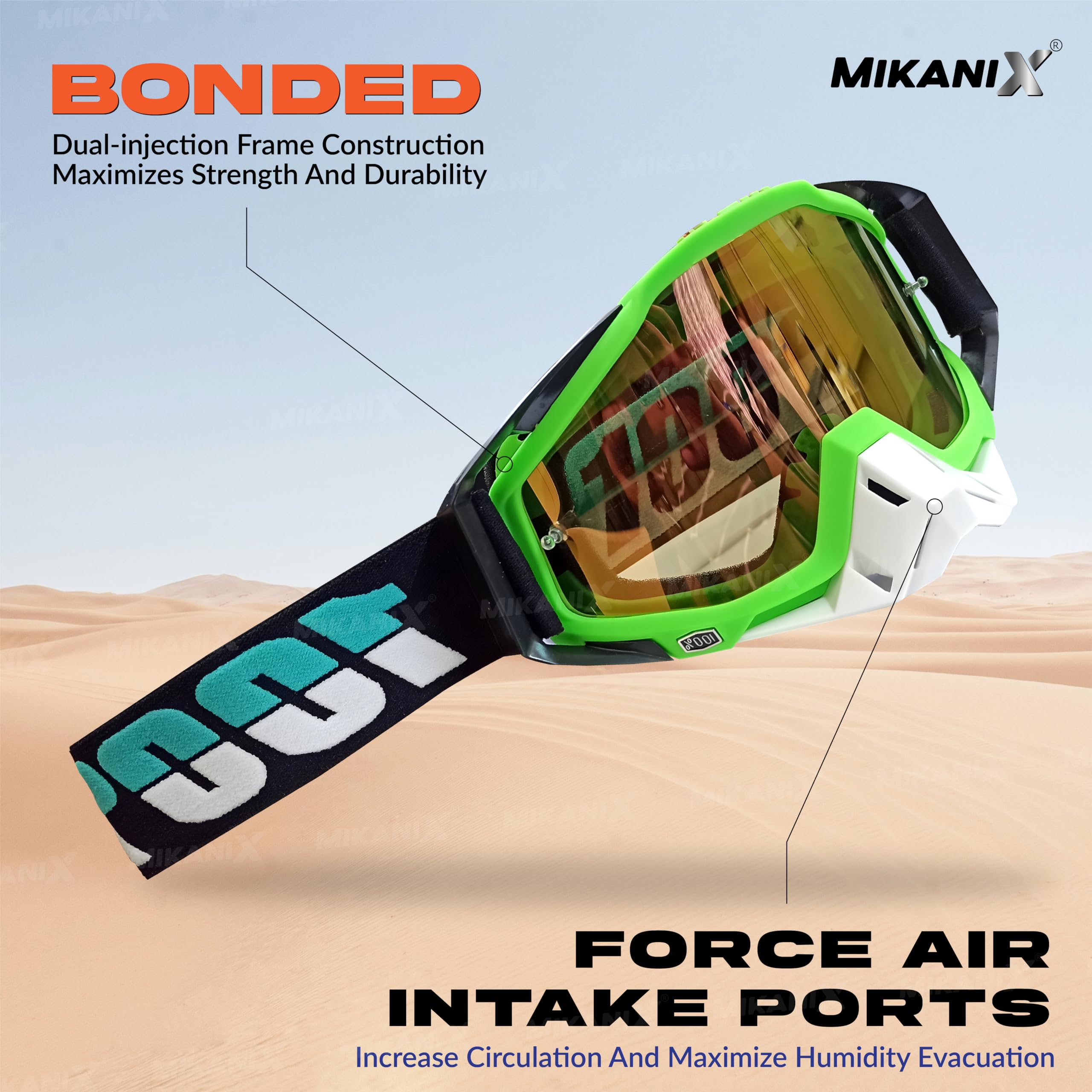 Mikanix Motorcycle Dirt Bike Goggles I ATV Motocross Offroad MX Racing Riding OTG Goggles | Protective Eyewear Safety Glasses for Ski, Snowboarding, Cycling & Outdoor Sports