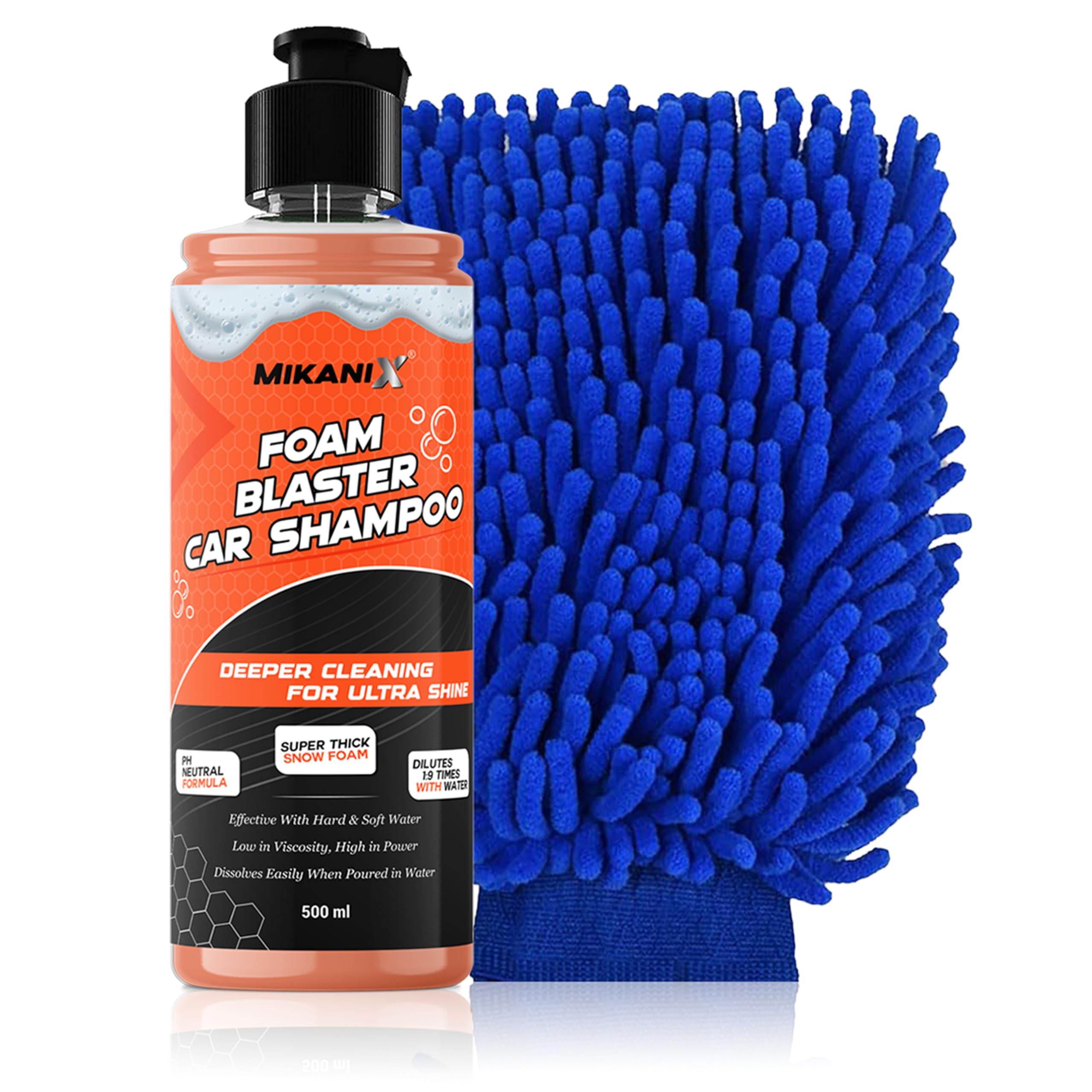 MIKANIX Foam Blaster Car Wash Shampoo | Concentrate Formula With Thick Foam to Remove Dirt & Grime for Car & Bike Exterior Cleaning | pH Neutral | 500 ML | Pack of 1
