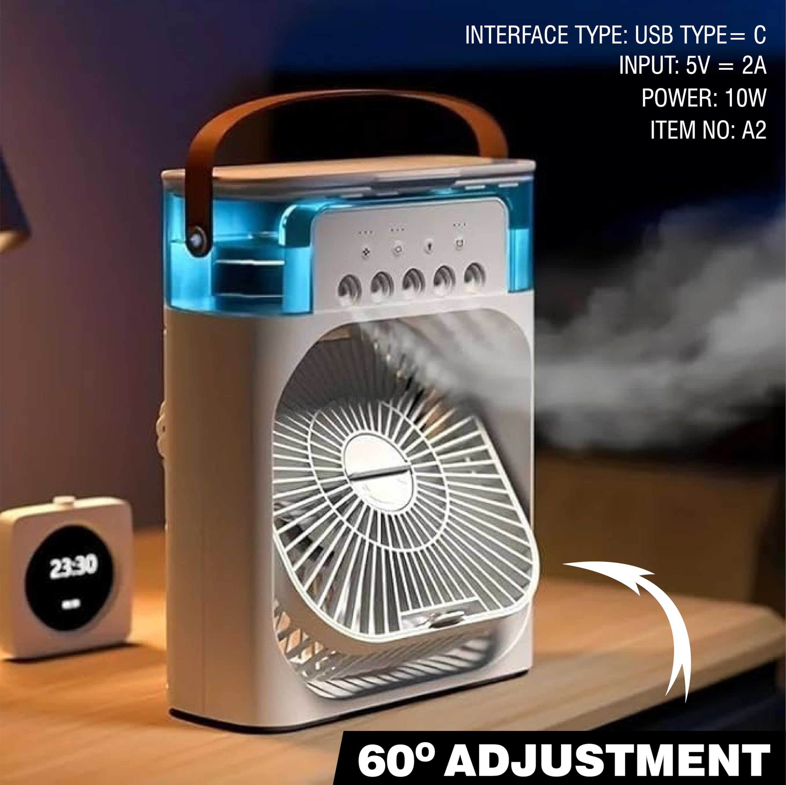 OBEROI'S TRADERS 1 YEAR REPLACEMENT WARRANTY Mini Cooler Fan for Room, Kitchen, Home & Office Desk | USB Cable, 3 Wind Speed Mode With Cooling Misting Fan