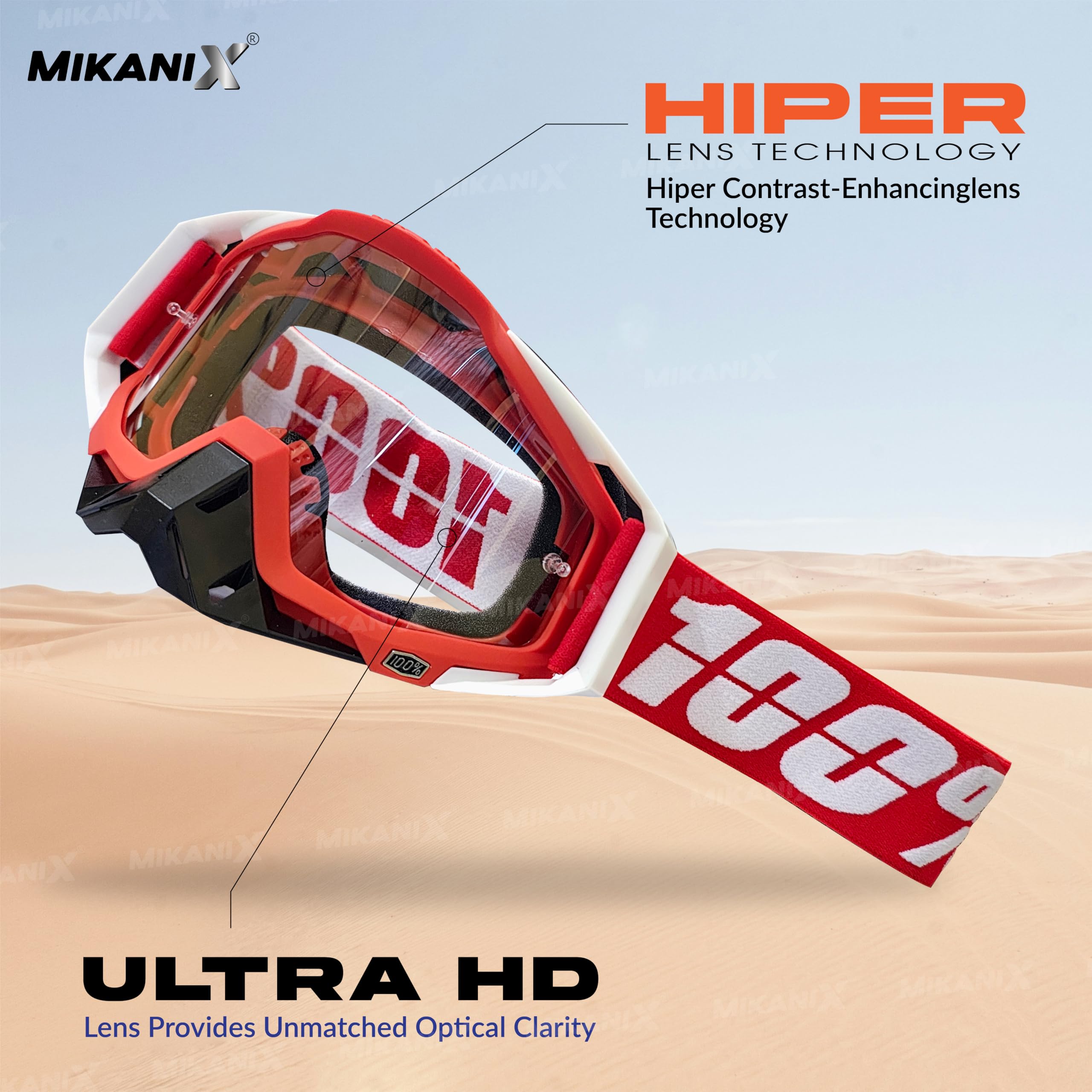 Mikanix Motorcycle Dirt Bike Goggles I ATV Motocross Offroad MX Racing Riding OTG Goggles | Protective Eyewear Safety Glasses for Ski, Snowboarding, Cycling & Outdoor Sports