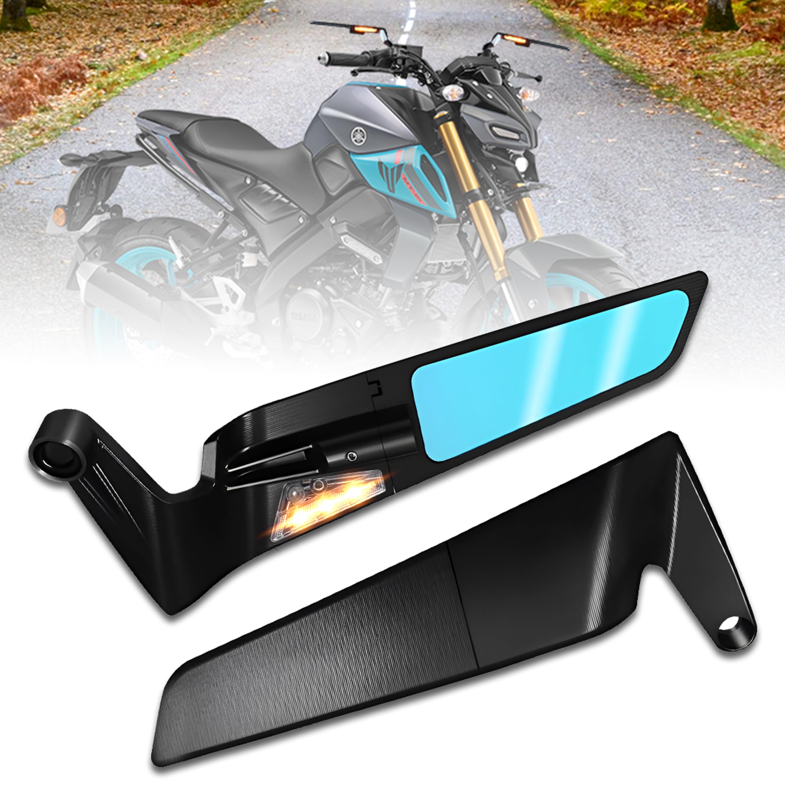 MIKANIX Bike Rear View LED Side Handlebar York Nut Fitting Mirror | Stealth Convex Glass Mirror For Compatible with Yamaha MT 15