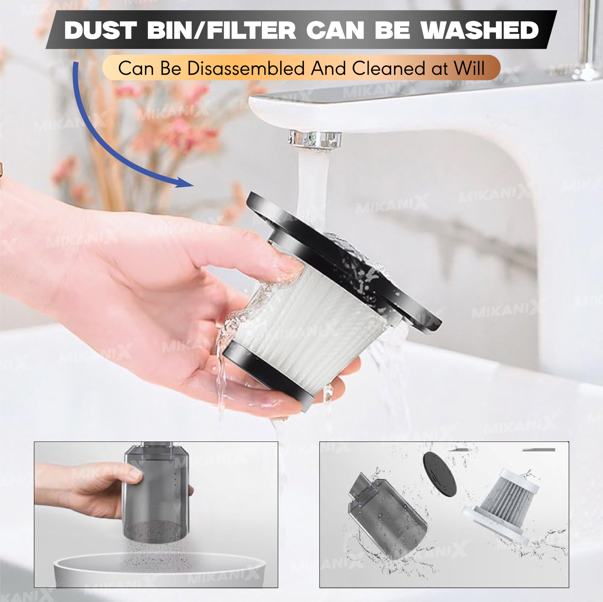 MIKANIX 3 in 1 Portable Vacuum Cleaner with Air Blower for Car Interior & Home Cleaning | 120W High-Power Dust Suction | Handheld USB Rechargeable Car Vacuum Cleaner