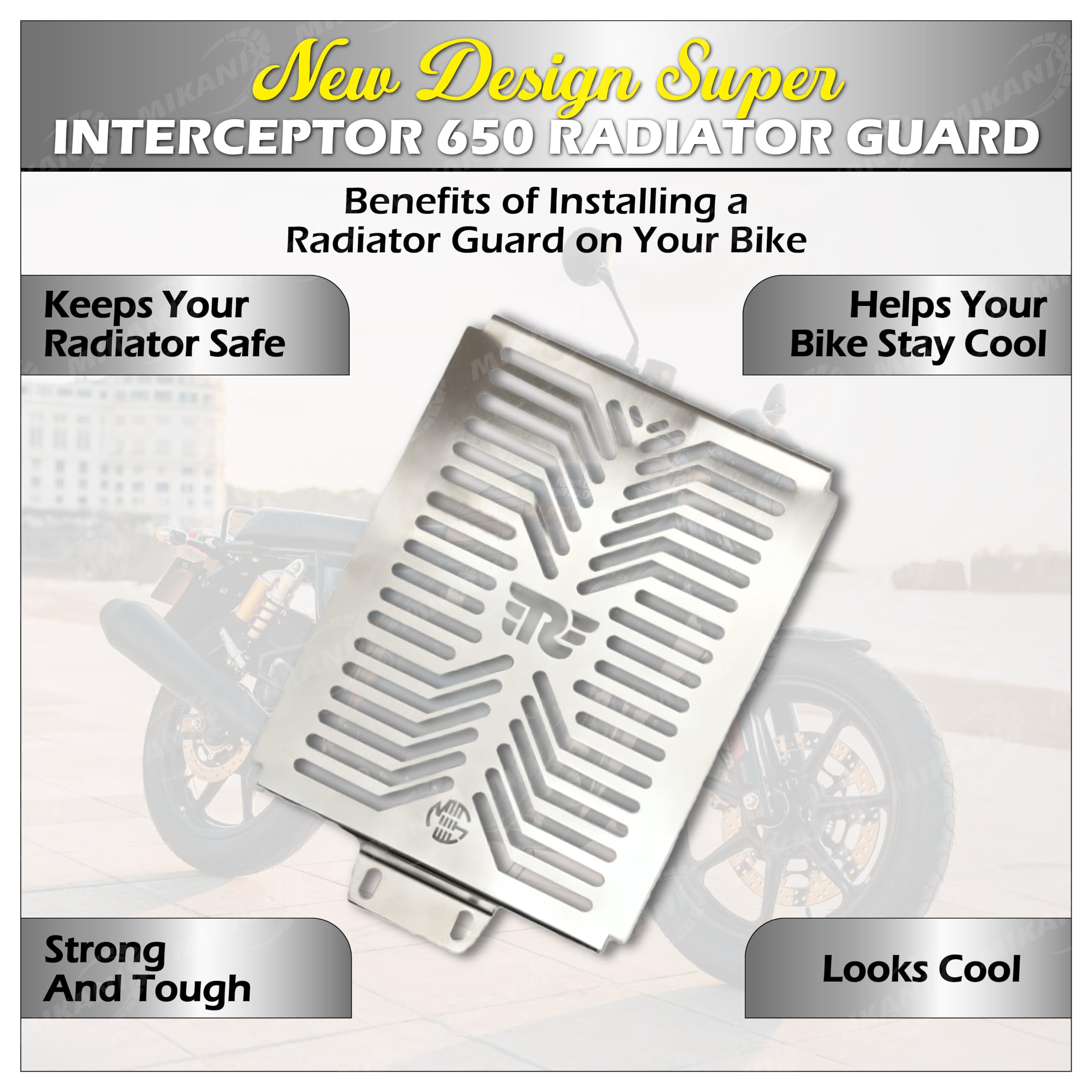 MIKANIX Stainless Steel Interceptor 650 / Continental GT 650 Bike Radiator Protector Grill/Cover Guard