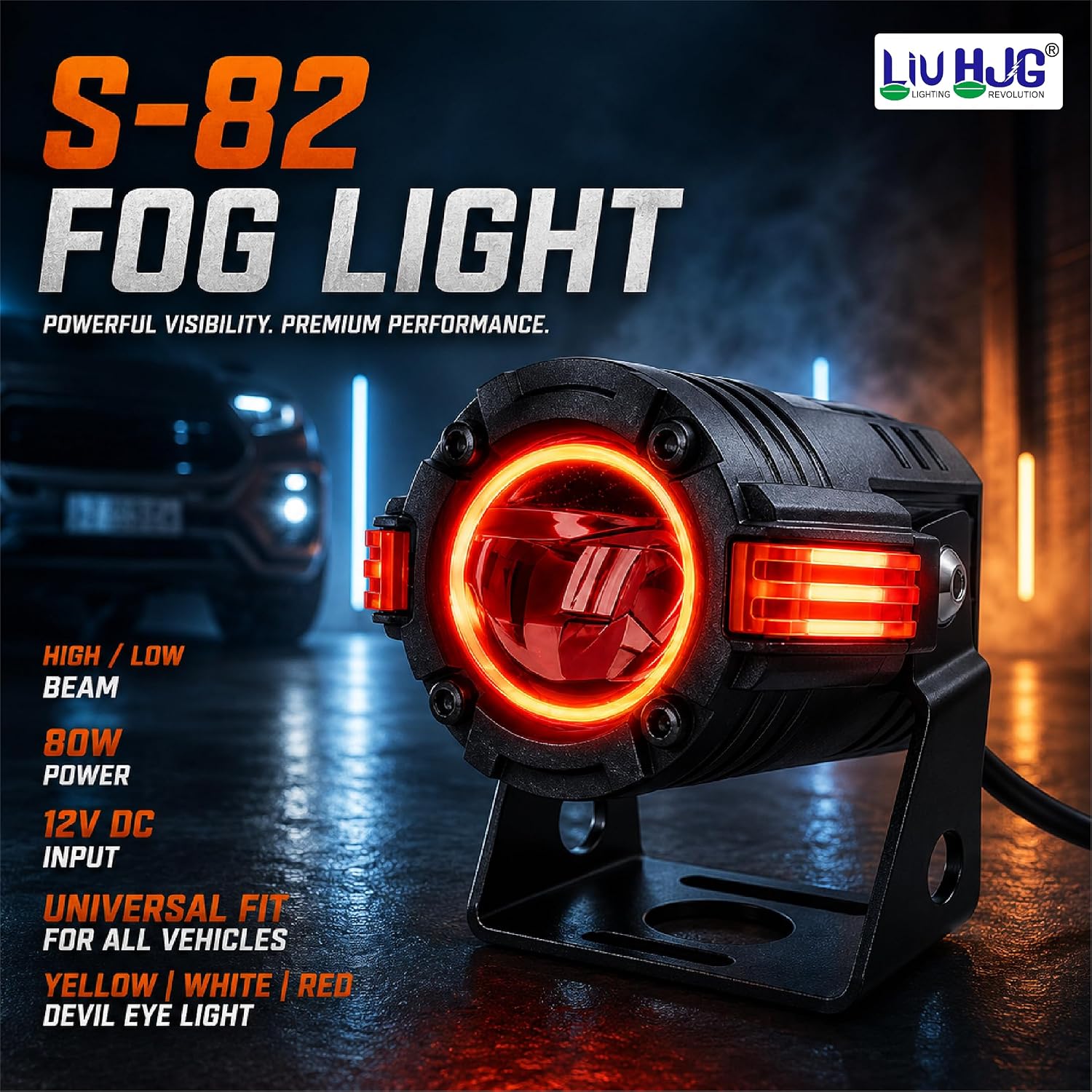 MIKANIX LIUHJG S-82 LED Fog Light for Cars & Bikes | Universal Waterproof Motorcycle Projector Driving Lamp