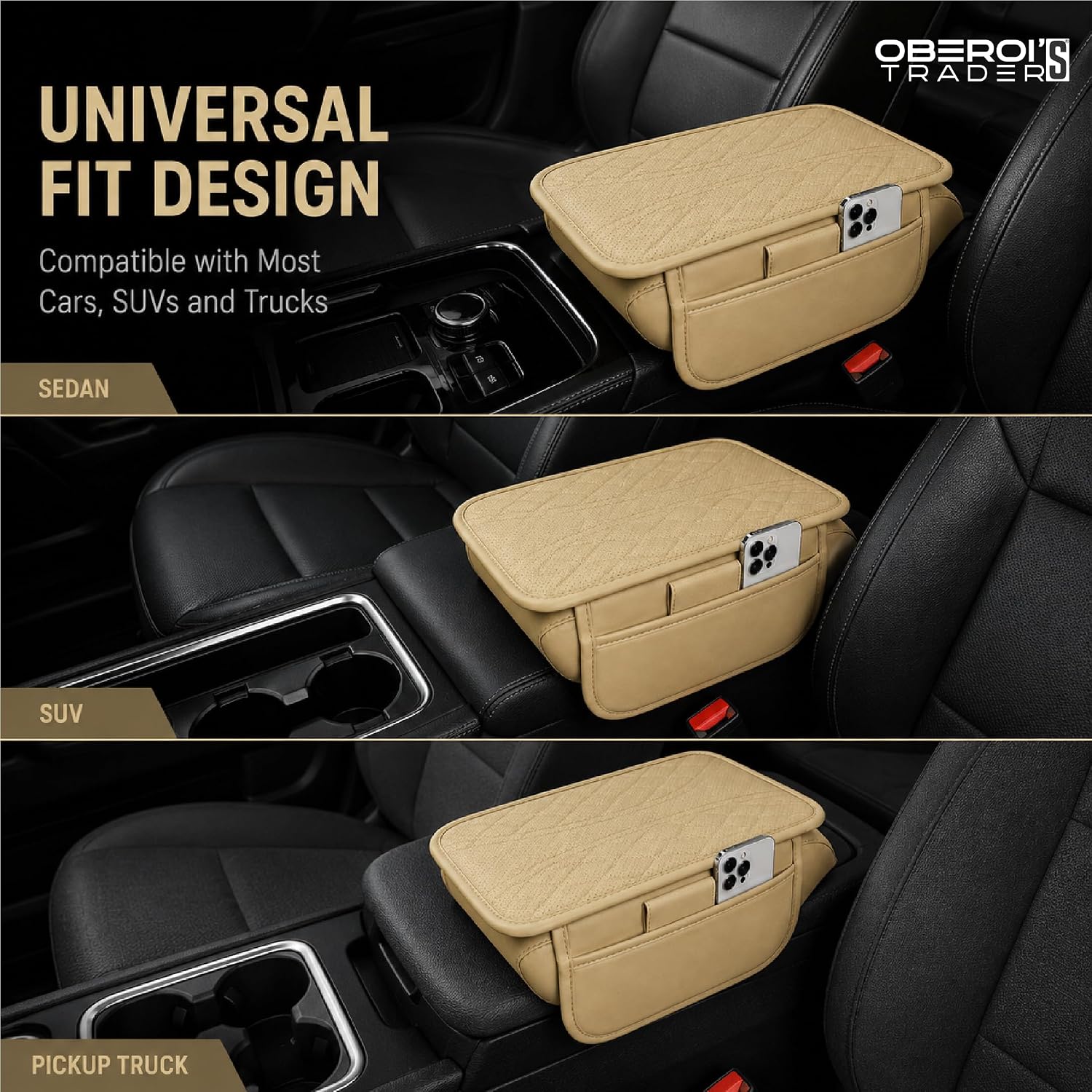 MIKANIX Premium Car Armrest Cushion & Visor Tissue Holder Set | Luxury PU Leather Auto Interior Organizer Combo