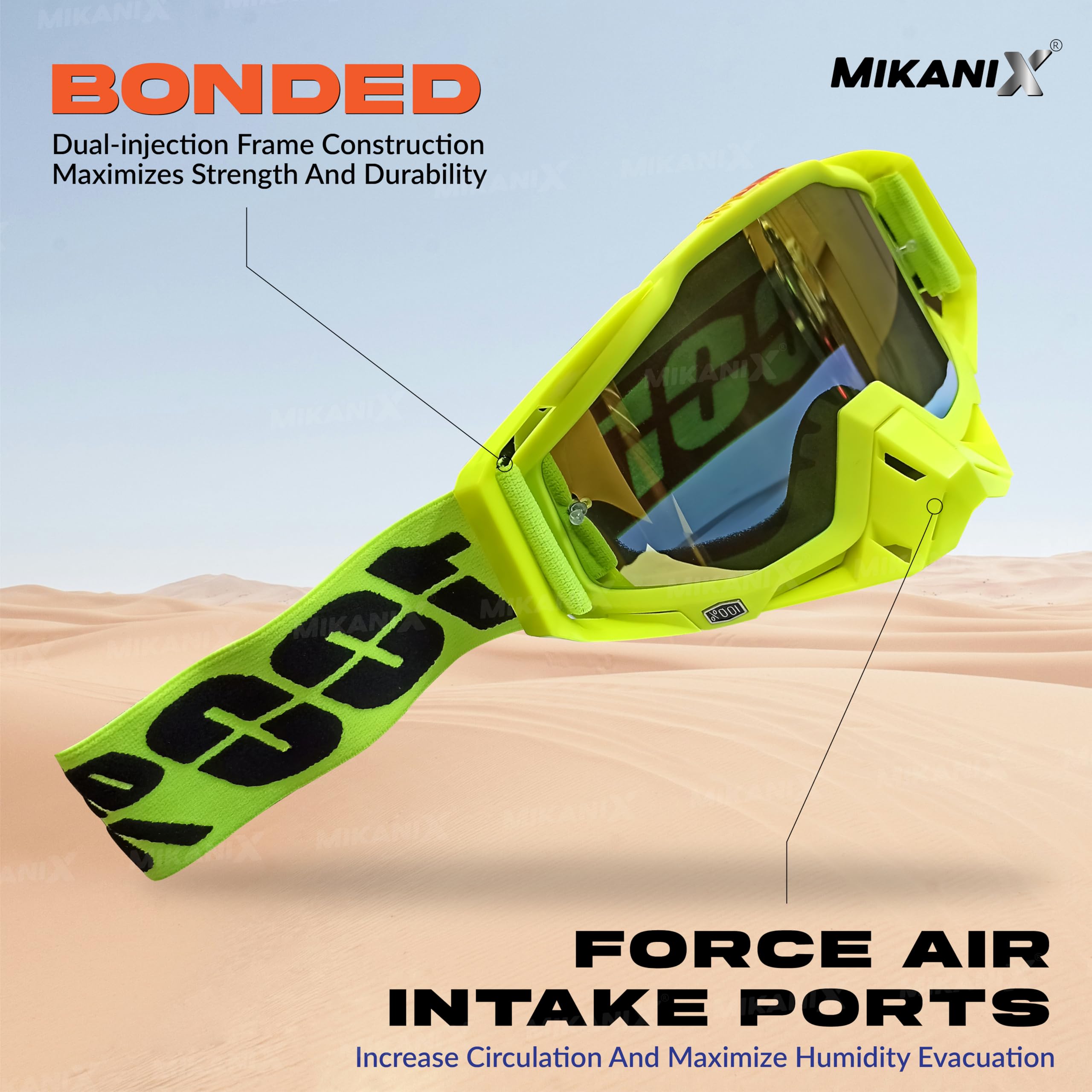 Mikanix Motorcycle Dirt Bike Goggles I ATV Motocross Offroad MX Racing Riding OTG Goggles | Protective Eyewear Safety Glasses for Ski, Snowboarding, Cycling & Outdoor Sports