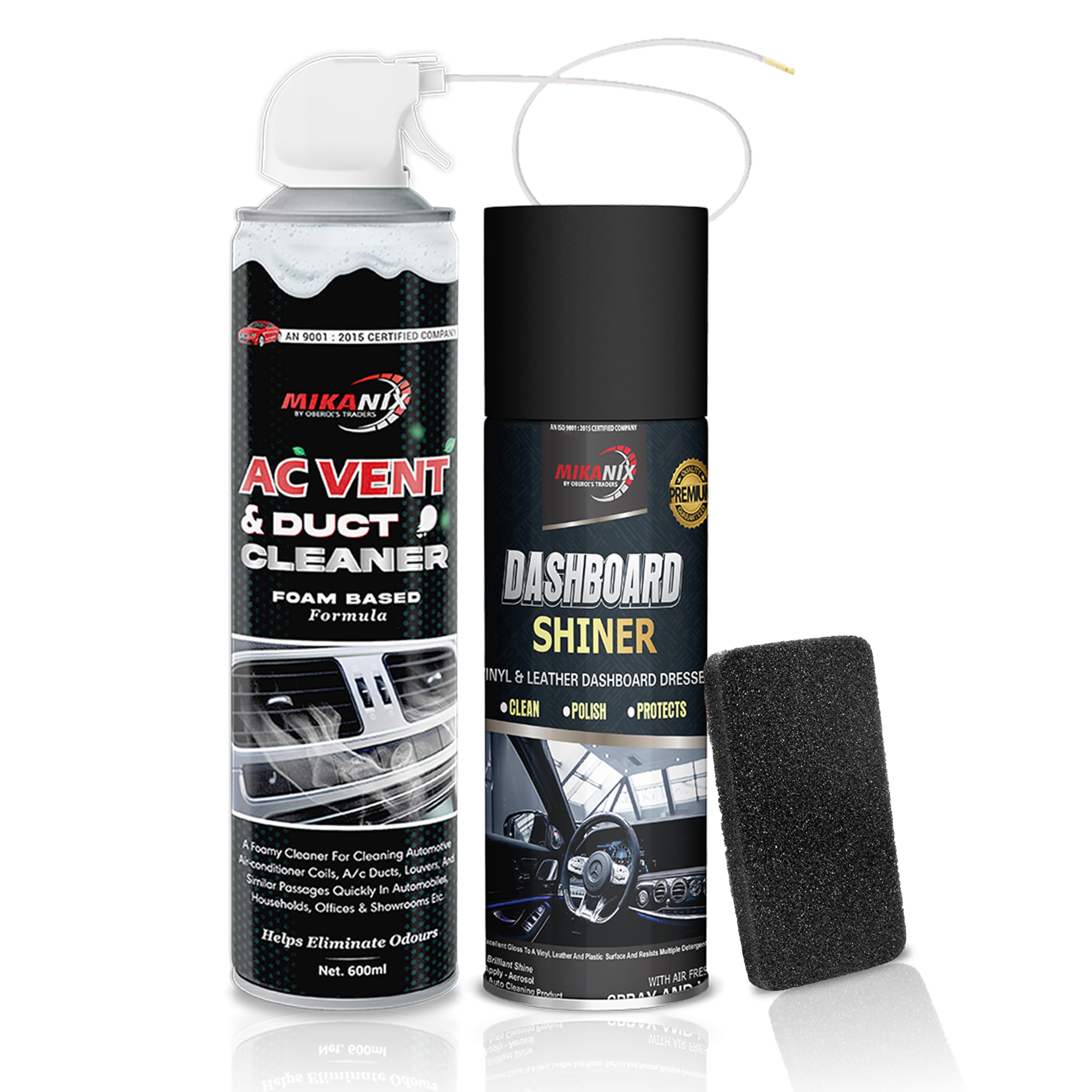 OBEROI'S TRADERS Combo Of Car AC Vent & Duct/Dust Cleaner Foam Spray + Car Dashboard Polish With Nosal Pipe & Foam Sponge For Home & Vehicle Interior Cleaning