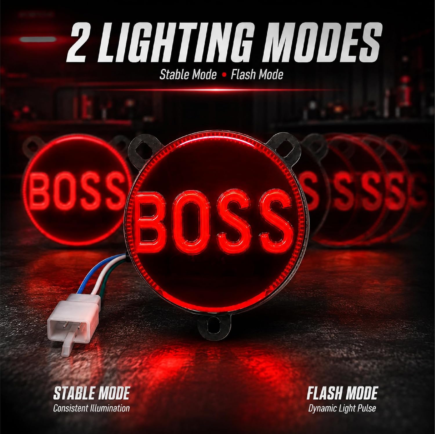 MIKANIX BOSS LED Motorcycle Tail Light | Round Rear Brake Tail Lamp with 3 Light Modes | White, Red & Blinking Modes | Compatible with 350 & 500