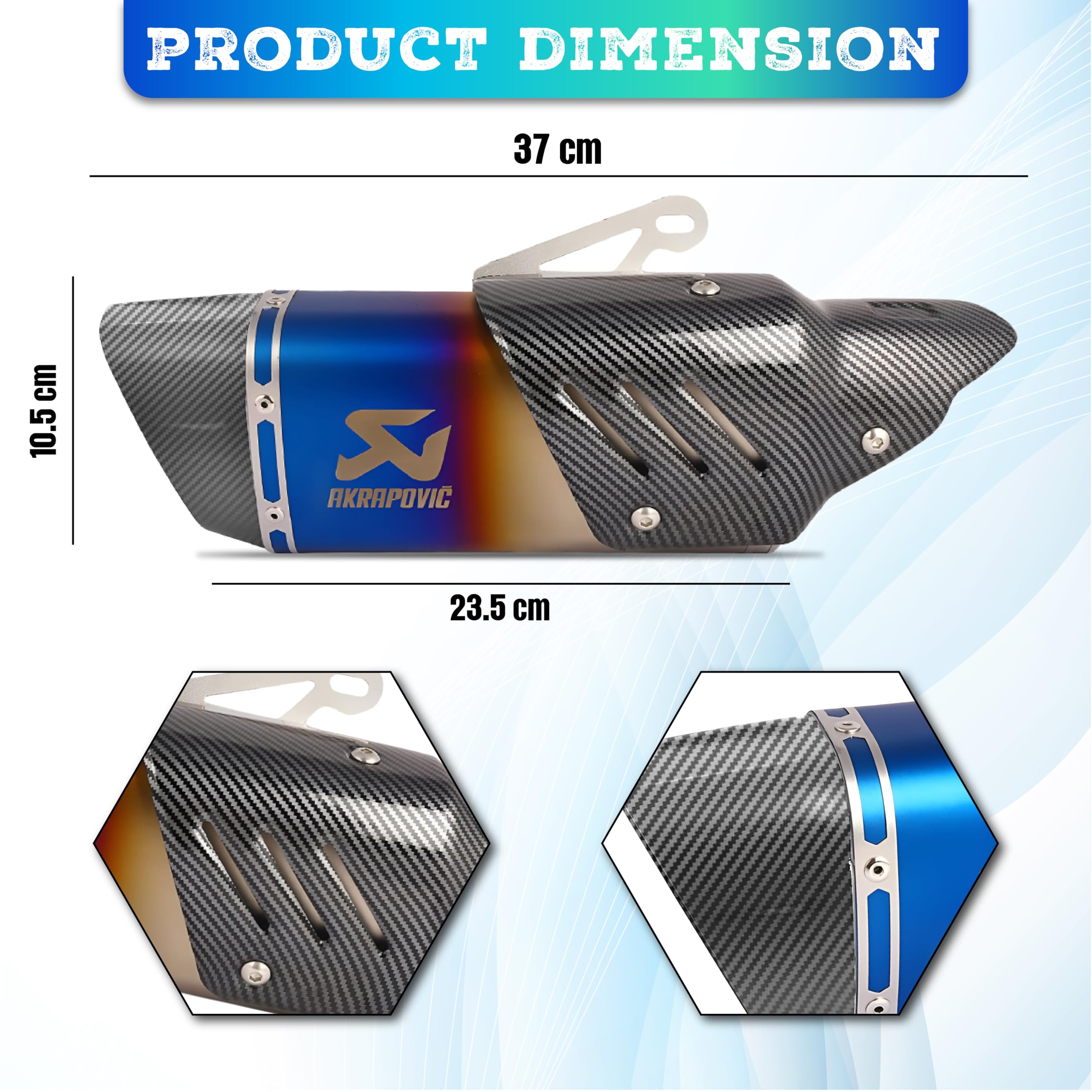 Mikanix Universal Akrapovic Racing Sports Silencer/Exhaust Muffler Pipe with Carbon Fiber Plate Slip-on Exhaust System for Motorcycle and Scooties