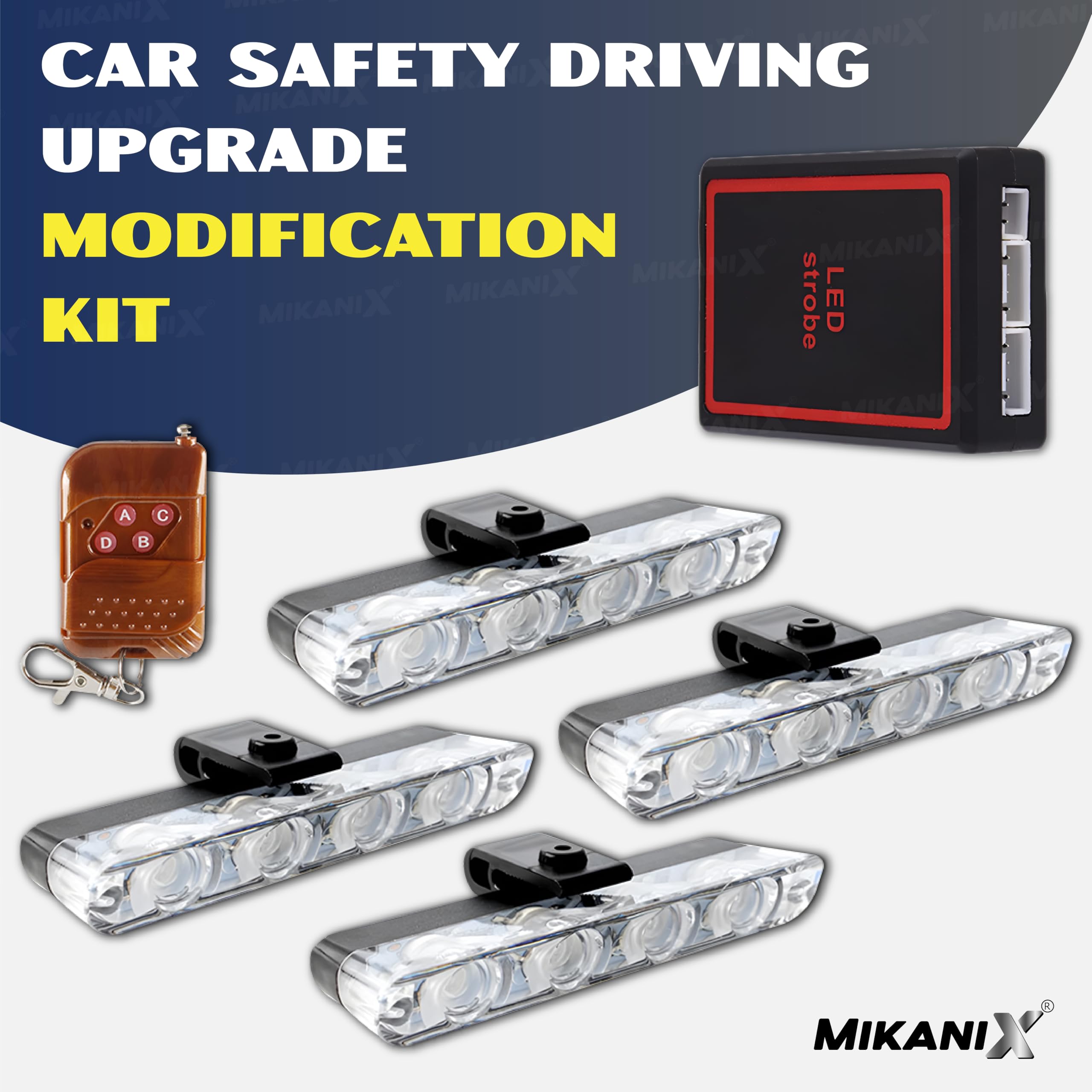 MIKANIX 4X4 Car Front Grill Police PCR LED Strobe Flashing Light With Wireless Remote | Emergency Warning Lamp for All Cars