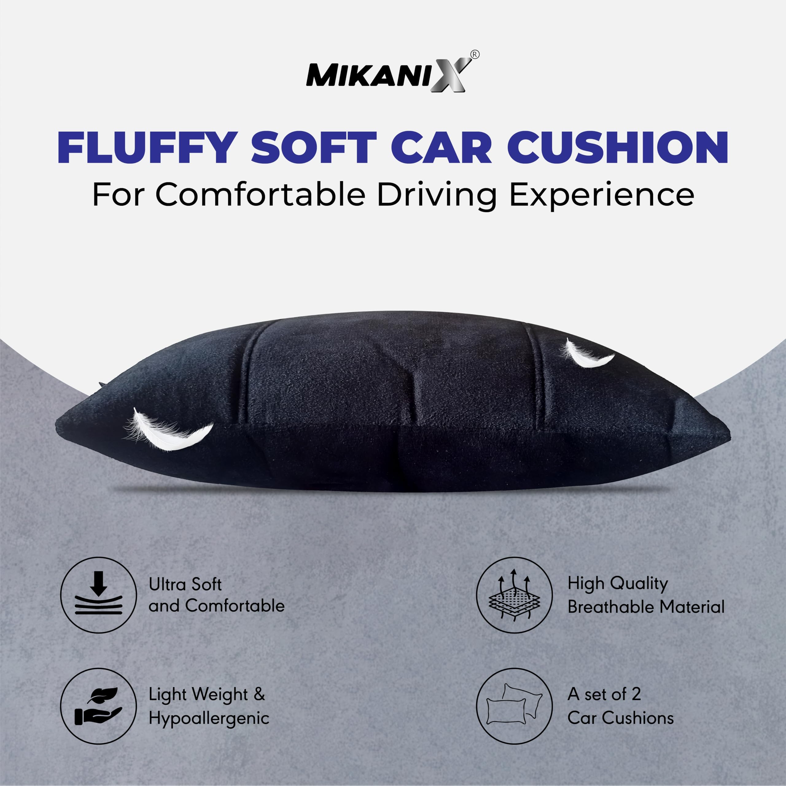 MIKANIX Car Headrest Pillow | Polyfill Fiber Cotton Neck/Head Support Cushion | Ergonomic Travel Headrest | Comfortable Car Seat Pillow | Breathable Soft Cover | Universal Fit (4 Black)