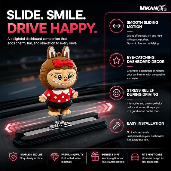 MIKANIX Auto Sliding Car Dashboard Decoration Cute Anime Pooh Character Moving Ornament Interior Accessory