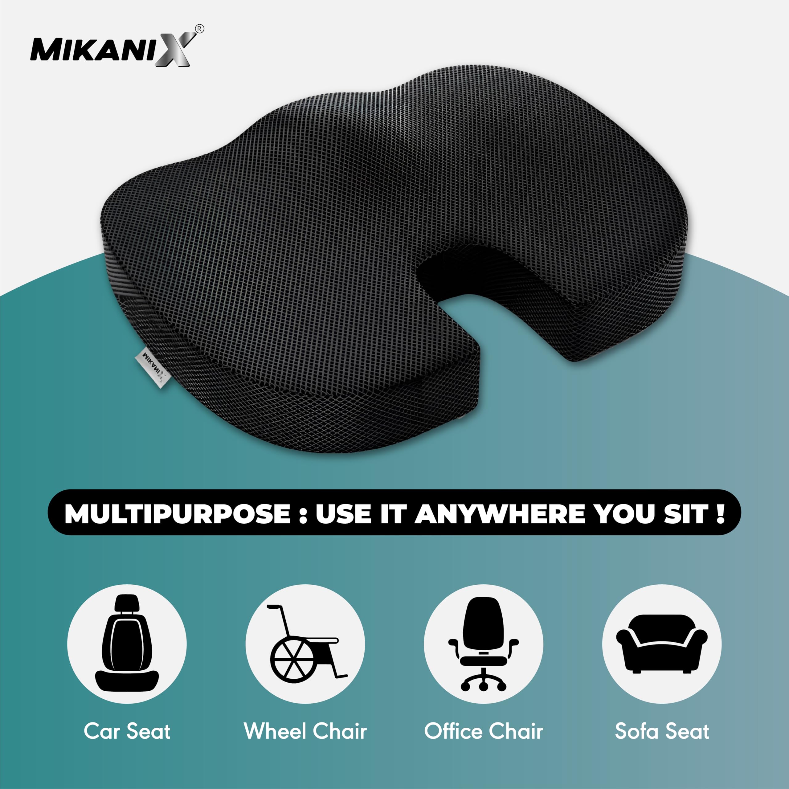 OBEROI'S TRADERS Orthopedic Coccyx Seat Cushion | 3 Years Warranty | to Relief Tailbone & Sciatica Pain | Hip Support Memory Foam for Car, Home, Office & Chair Sitting